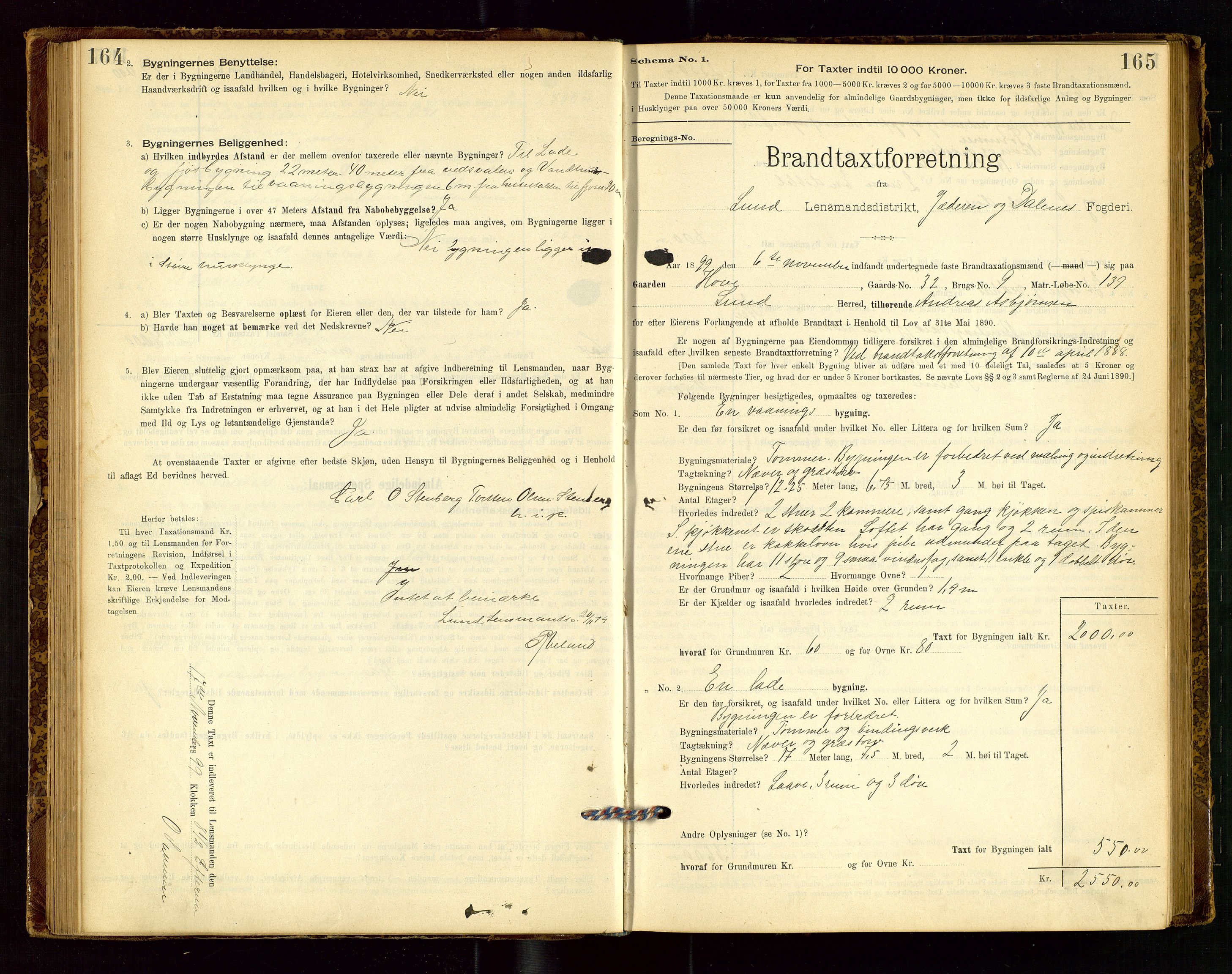 Lund lensmannskontor, SAST/A-100303/Gob/L0001: "Brandtakstprotokol", 1894-1907, s. 164-165