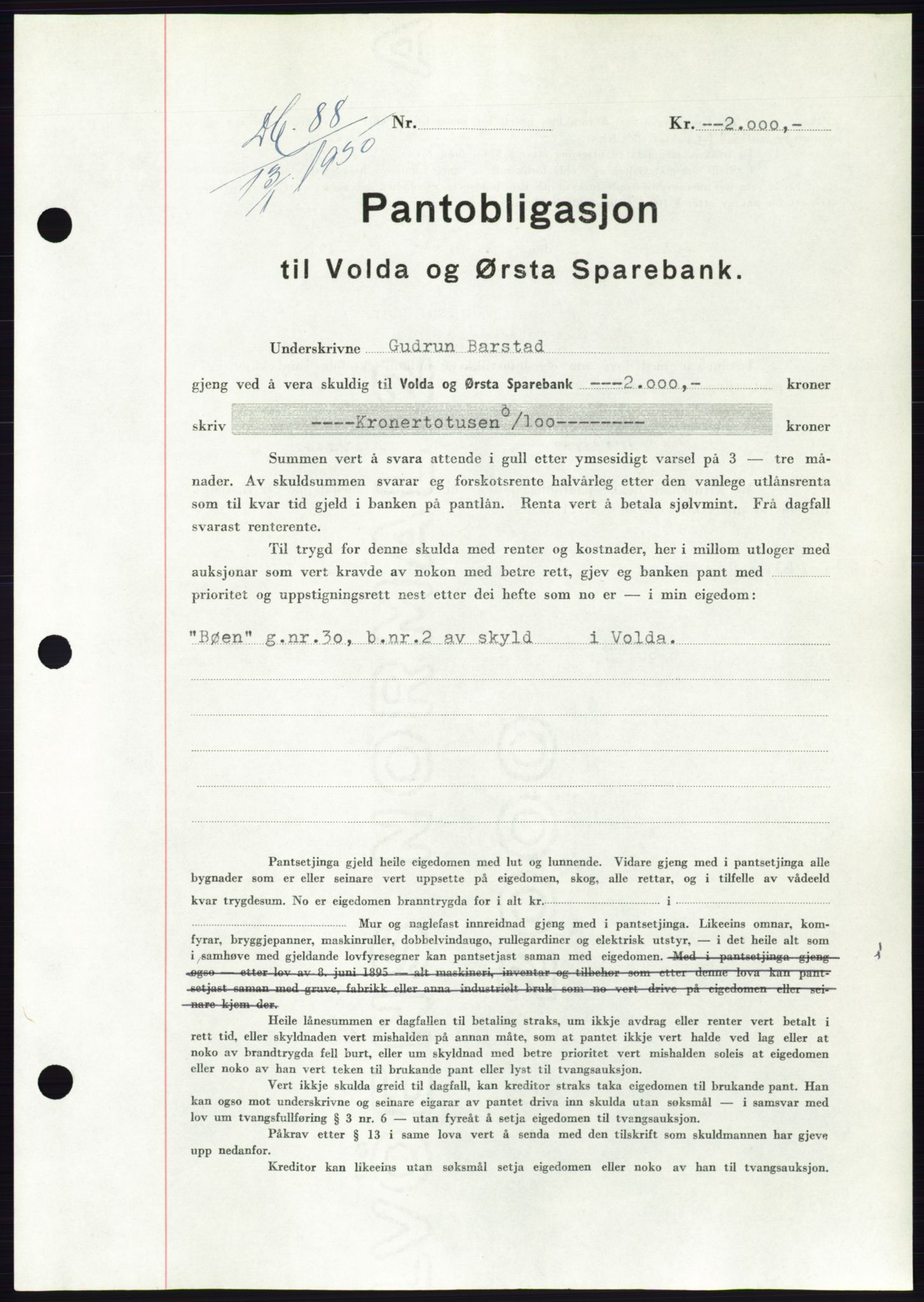 Søre Sunnmøre sorenskriveri, SAT/A-4122/1/2/2C/L0118: Pantebok nr. 6B, 1949-1950, Dagboknr: 88/1950