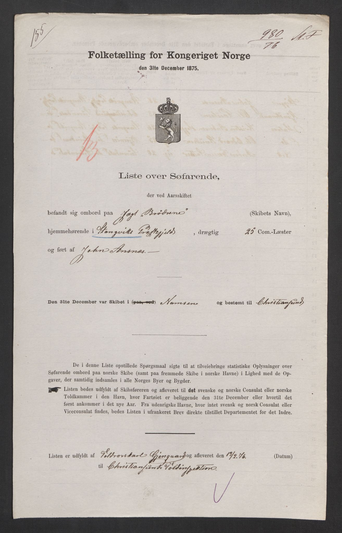 RA, Folketelling 1875, skipslister: Skip i innenrikske havner, hjemmehørende i 1) landdistrikter, 2) forskjellige steder, 3) utlandet, 1875, s. 338