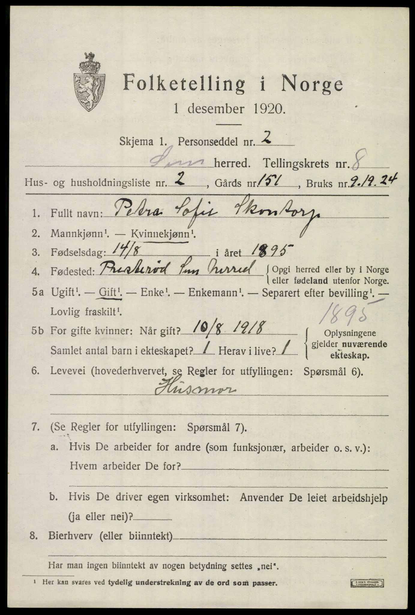 SAKO, Folketelling 1920 for 0721 Sem herred, 1920, s. 11205