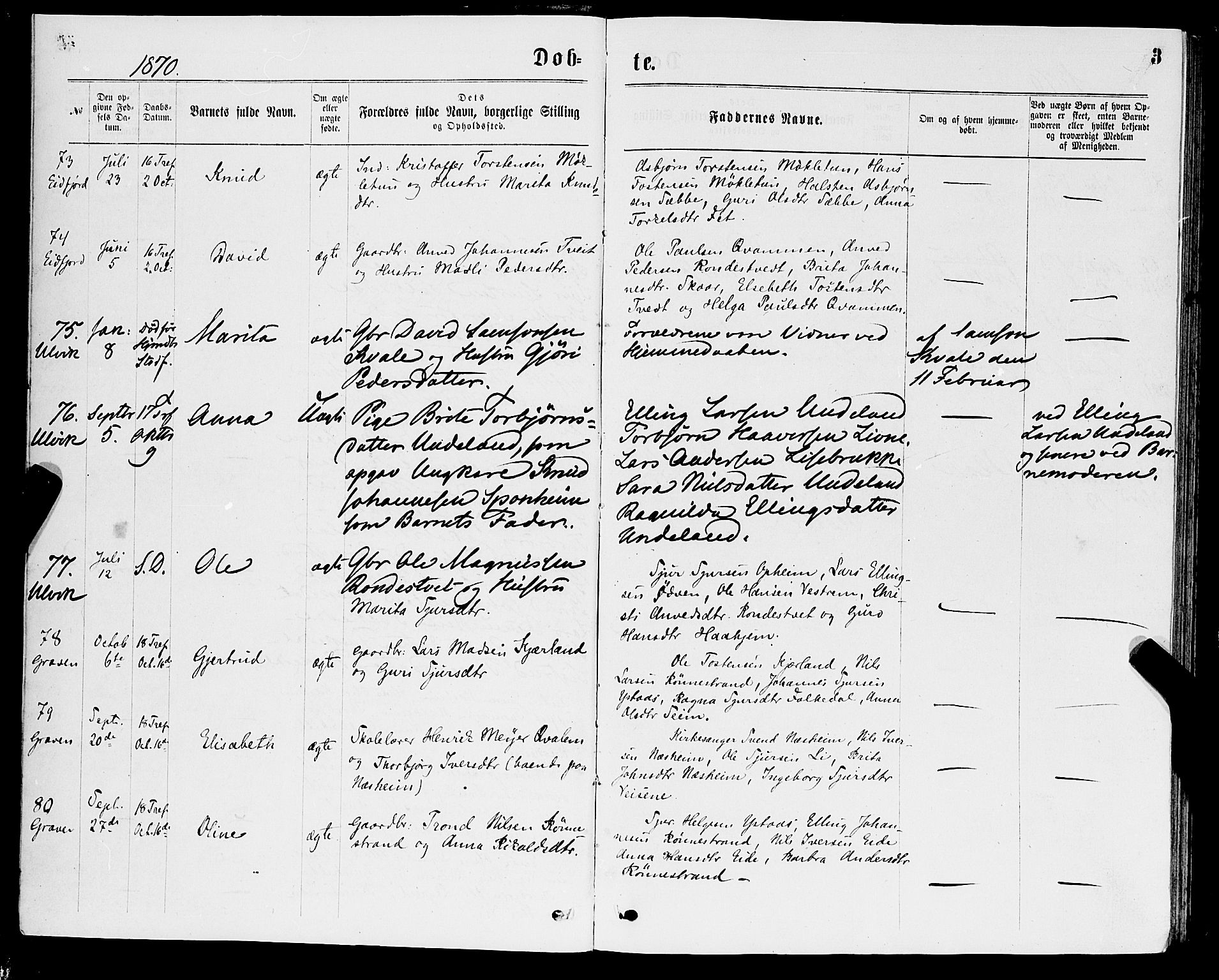 Ulvik sokneprestembete, AV/SAB-A-78801/H/Haa: Ministerialbok nr. A 16, 1870-1878, s. 3