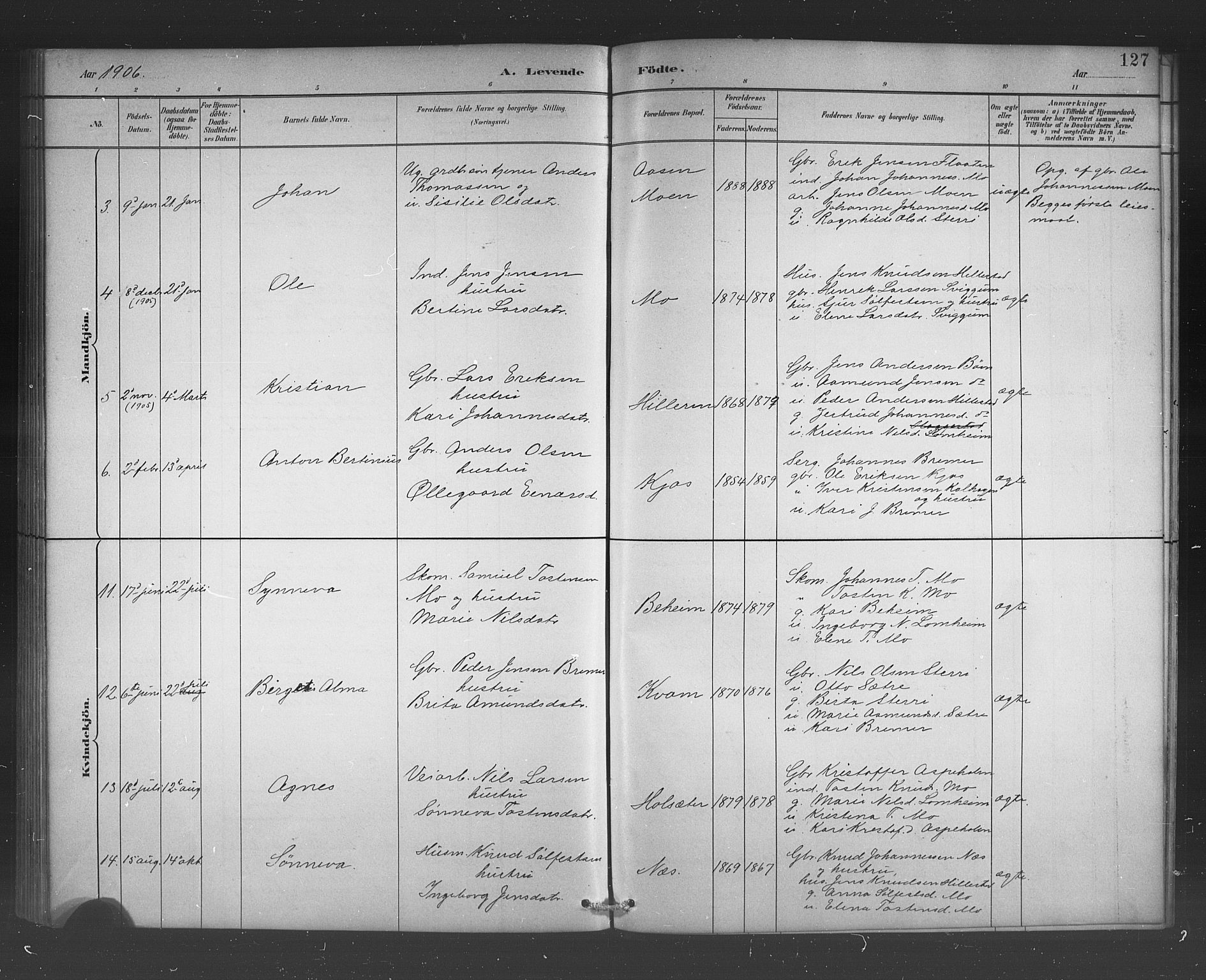 Hafslo sokneprestembete, AV/SAB-A-80301/H/Hab/Habb/L0001: Klokkerbok nr. B 1, 1882-1908, s. 127