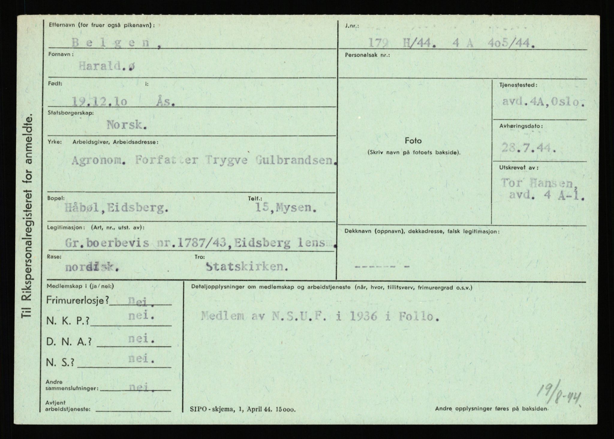 Statspolitiet - Hovedkontoret / Osloavdelingen, AV/RA-S-1329/C/Ca/L0002: Arneberg - Brand, 1943-1945, s. 1765