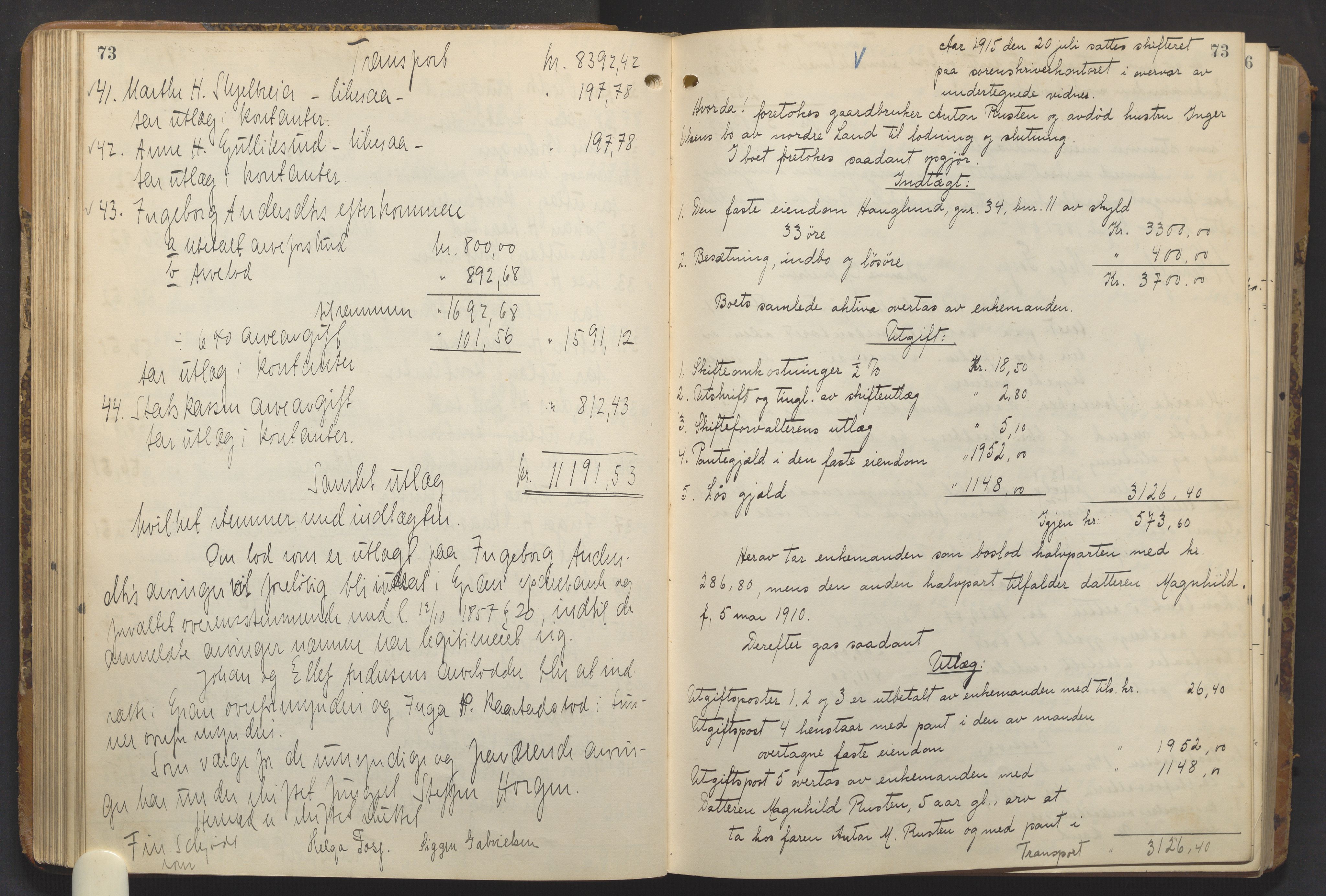 Hadeland og Land tingrett, AV/SAH-TING-010/J/Jd/L0005: Skifteutlodningsprotokoll, 1913-1924, s. 73