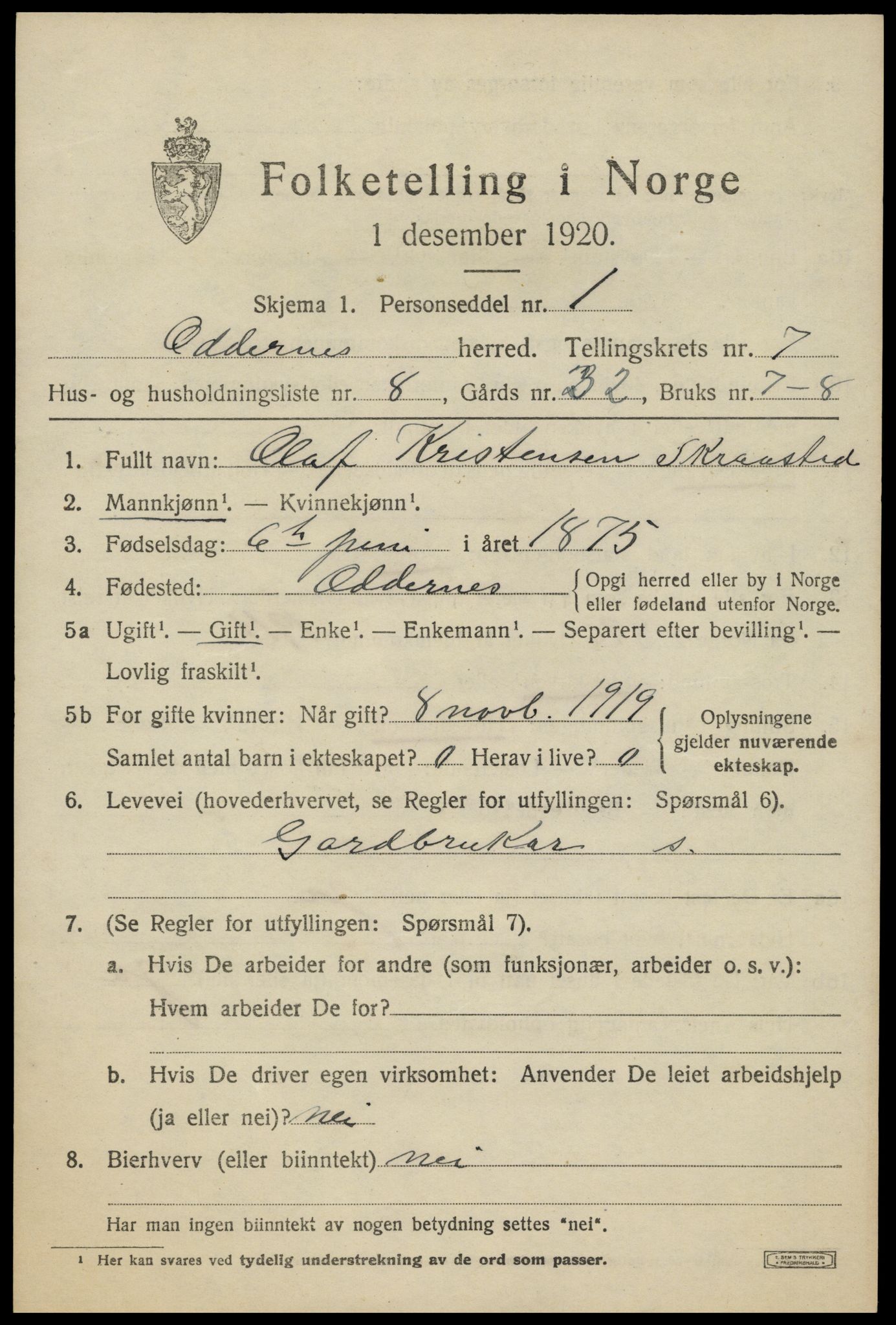 SAK, Folketelling 1920 for 1012 Oddernes herred, 1920, s. 5429