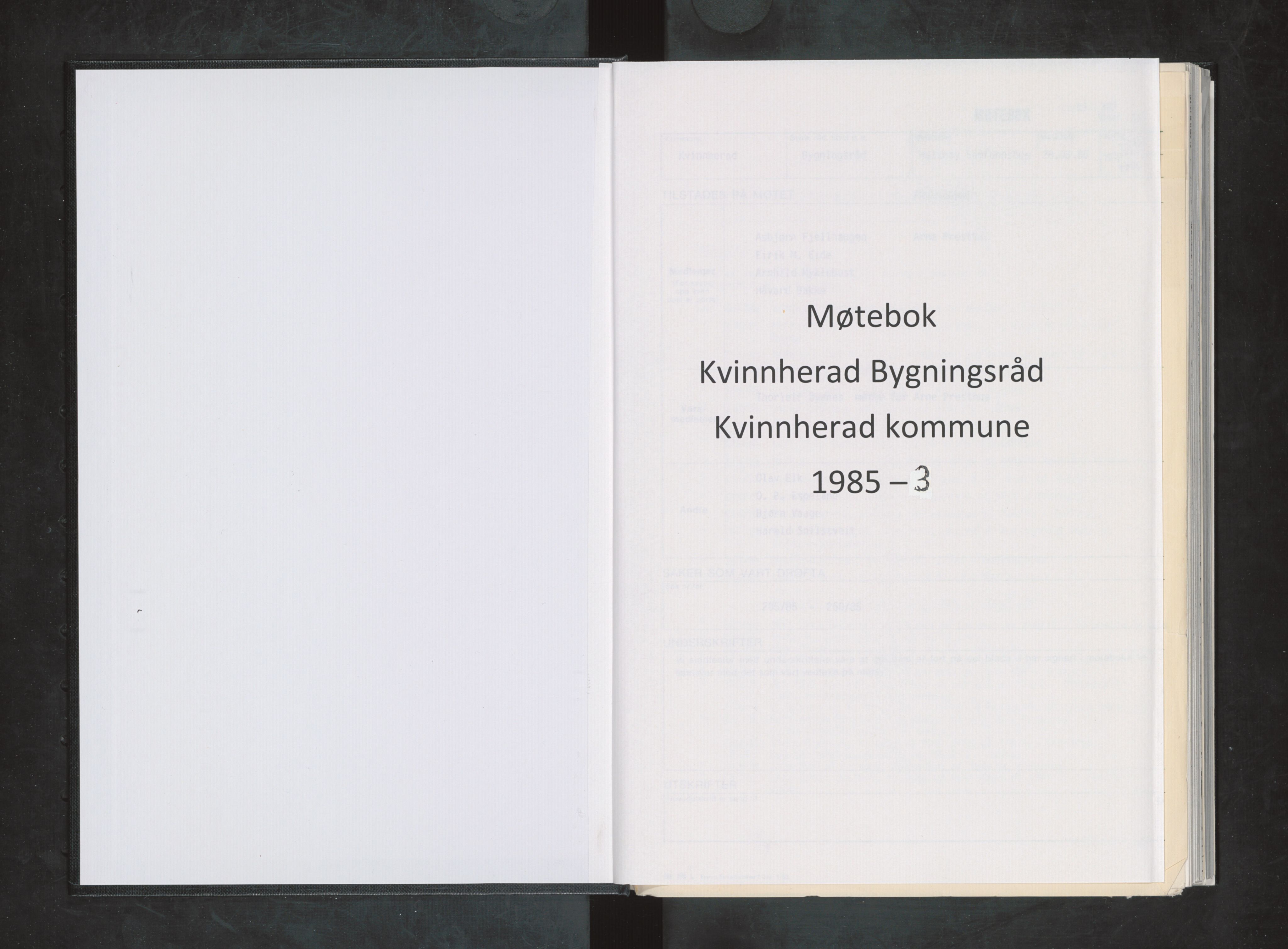 Kvinnherad kommune. Bygningsrådet , IKAH/1224-511/A/Aa/L0044: Møtebøker for bygningsrådet og forvaltningsstyre, 1985-1995