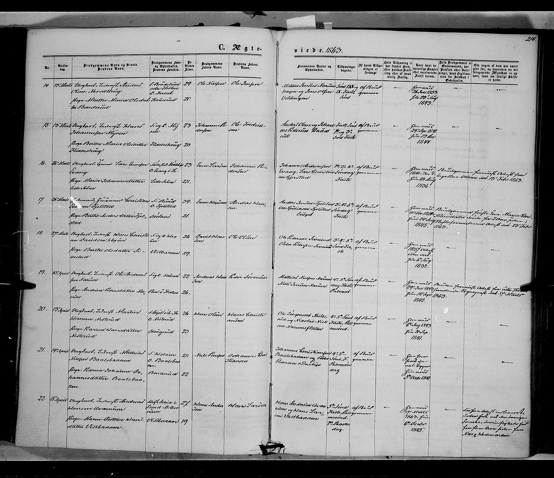 Vestre Toten prestekontor, SAH/PREST-108/H/Ha/Haa/L0007: Ministerialbok nr. 7, 1862-1869, s. 214