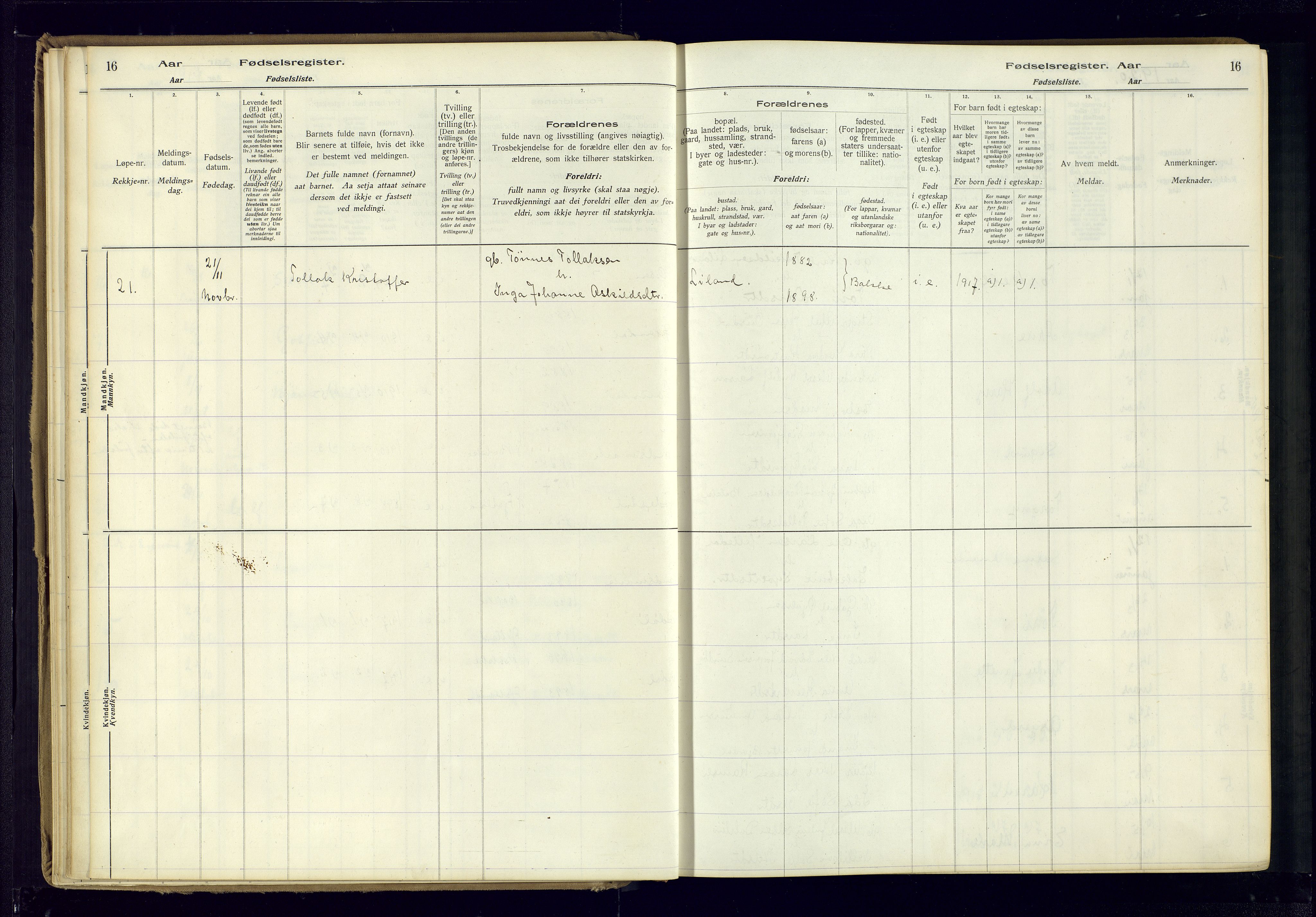 Bakke sokneprestkontor, AV/SAK-1111-0002/J/Ja/L0001: Fødselsregister nr. A-VI-18, 1916-1982, s. 16