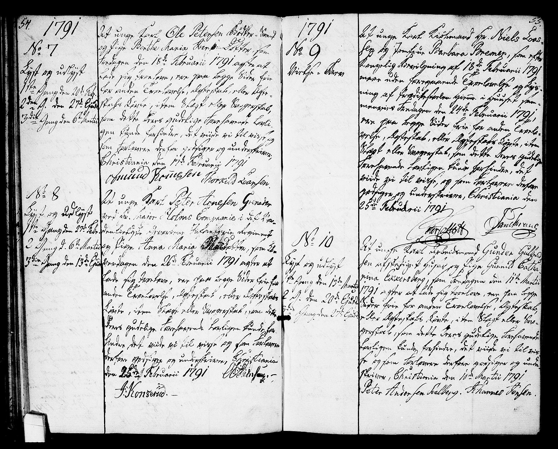 Oslo domkirke Kirkebøker, SAO/A-10752/L/La/L0010: Forlovererklæringer nr. 10, 1789-1807, s. 54-55