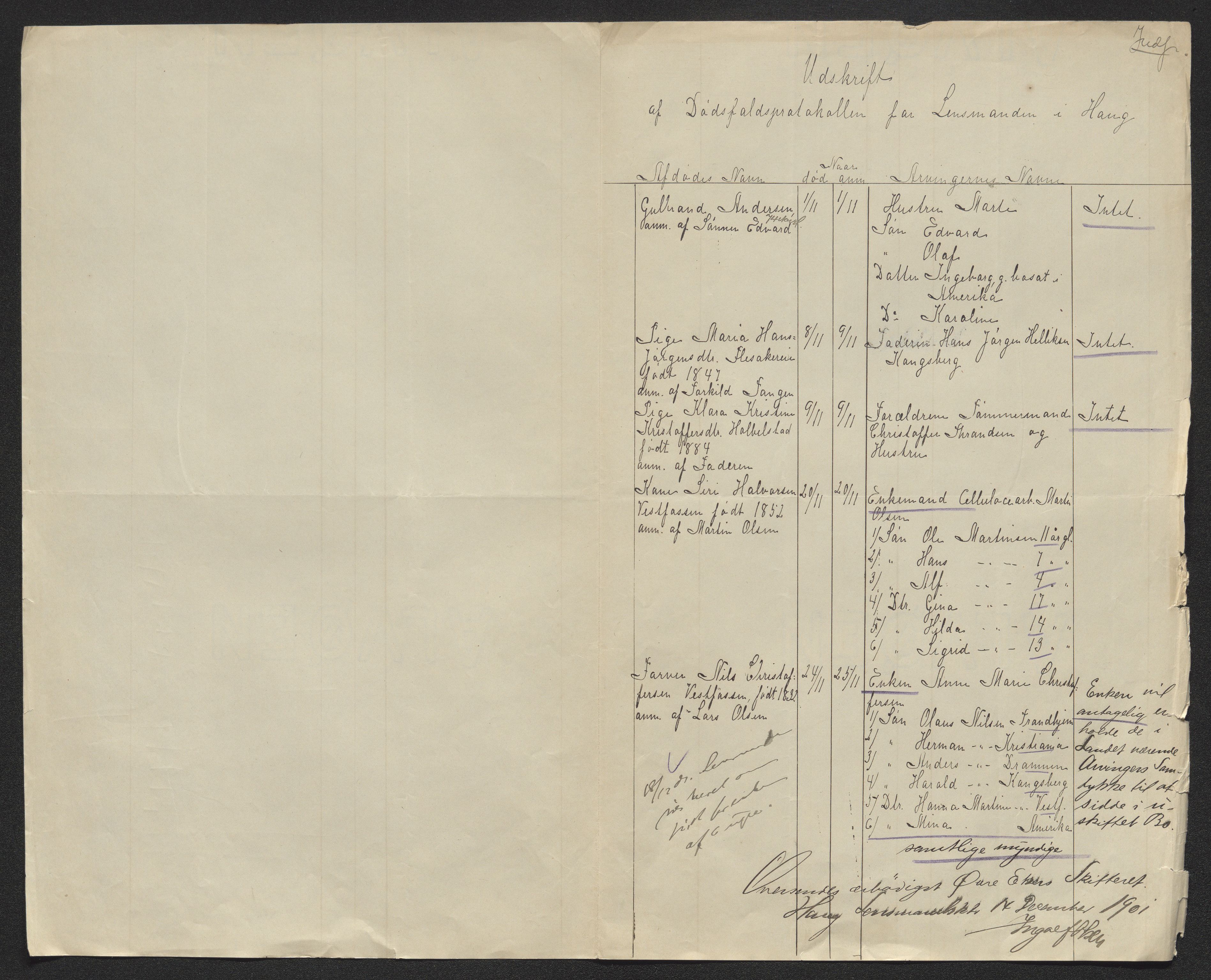 Eiker, Modum og Sigdal sorenskriveri, AV/SAKO-A-123/H/Ha/Hab/L0028: Dødsfallsmeldinger, 1901, s. 73