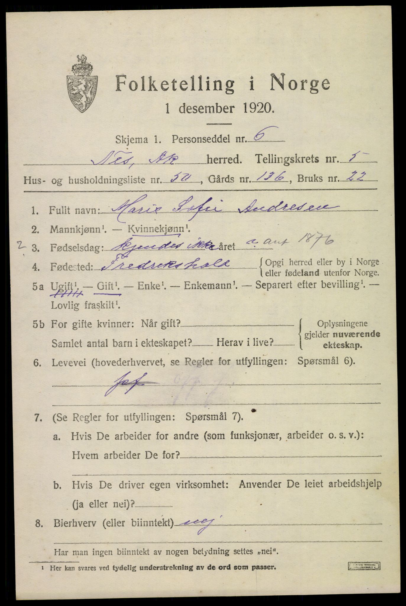 SAO, Folketelling 1920 for 0236 Nes herred, 1920, s. 7098