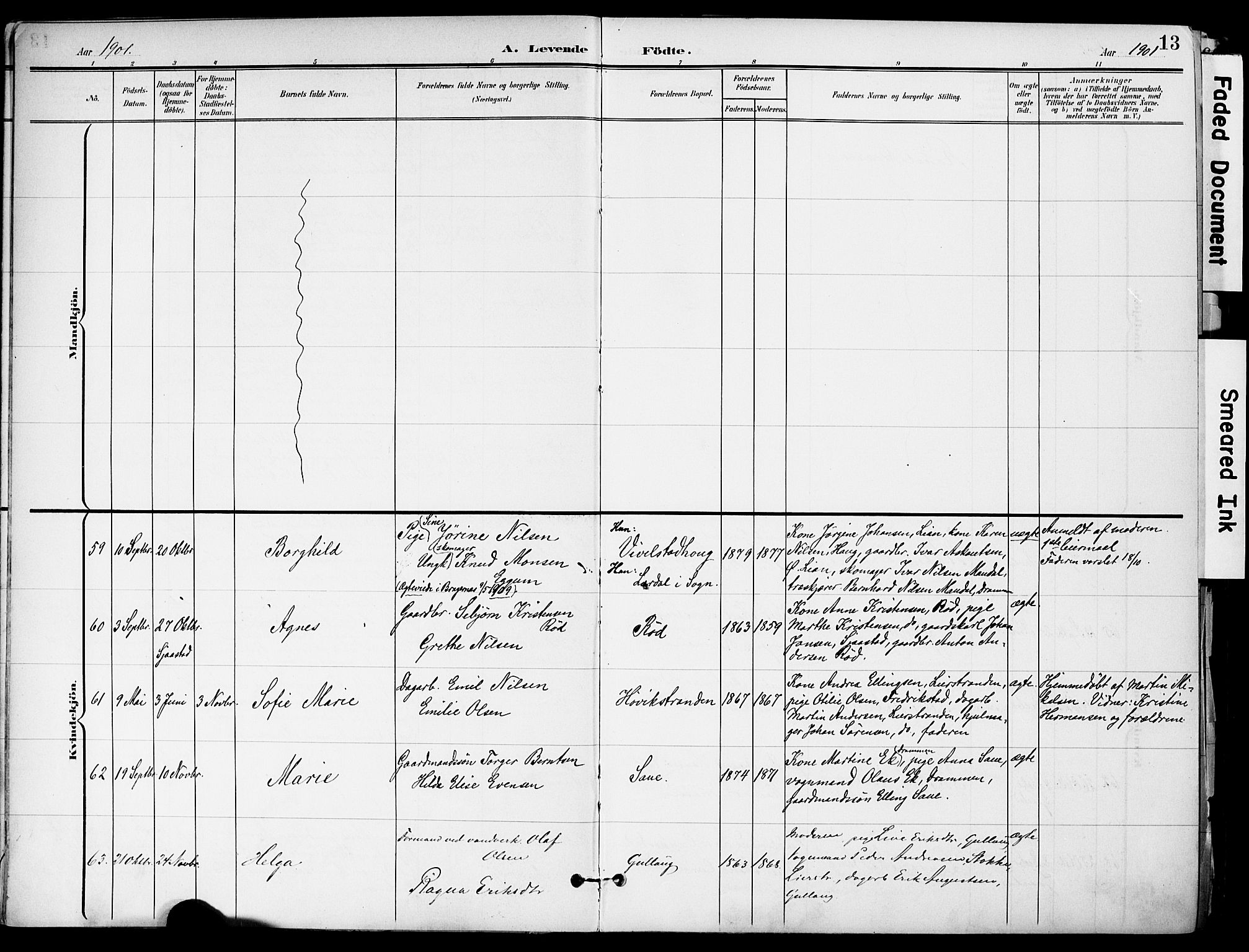 Lier kirkebøker, AV/SAKO-A-230/F/Fa/L0017: Ministerialbok nr. I 17, 1901-1908, s. 13