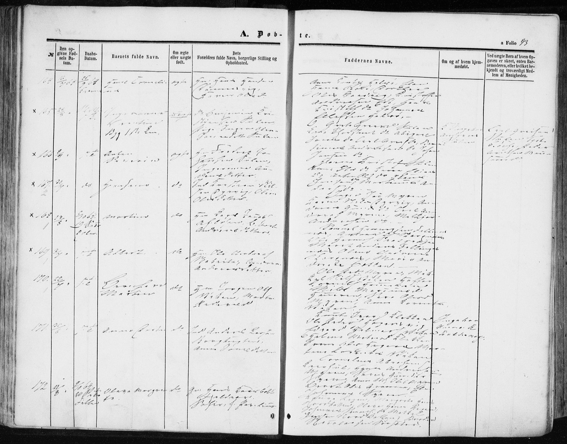 Ministerialprotokoller, klokkerbøker og fødselsregistre - Sør-Trøndelag, SAT/A-1456/634/L0531: Ministerialbok nr. 634A07, 1861-1870, s. 93