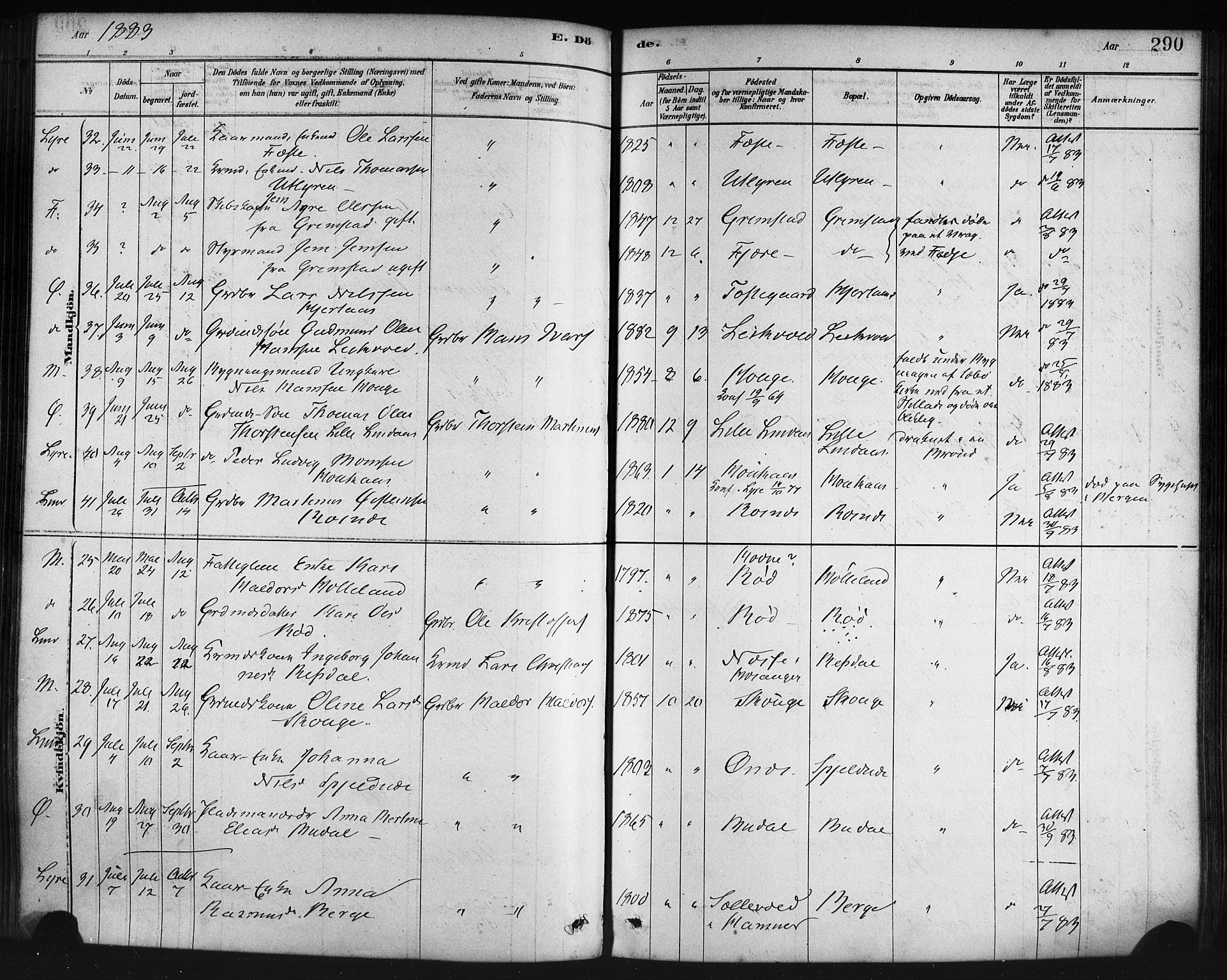 Lindås Sokneprestembete, AV/SAB-A-76701/H/Haa/Haaa/L0019: Ministerialbok nr. A 19, 1878-1912, s. 290