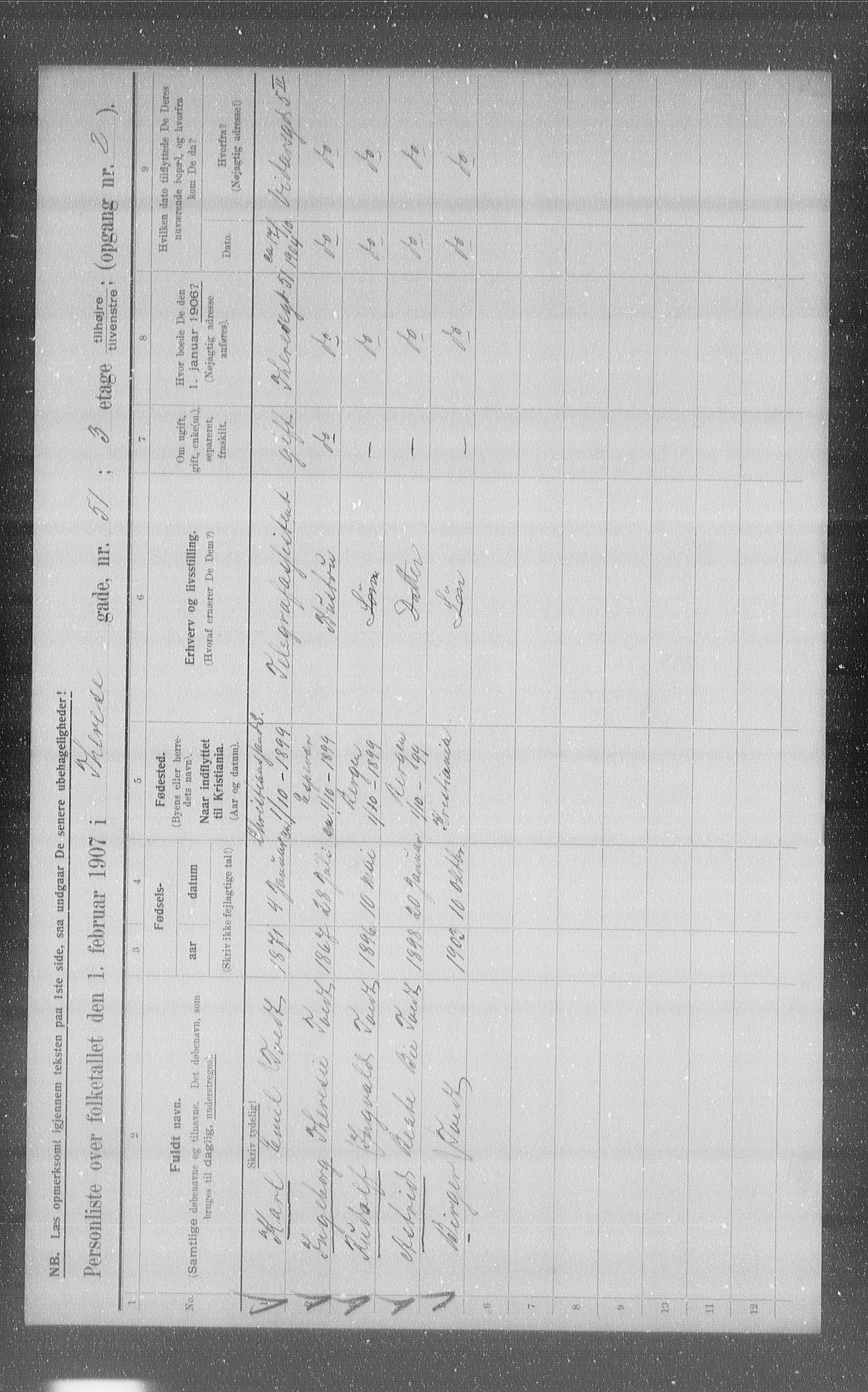 OBA, Kommunal folketelling 1.2.1907 for Kristiania kjøpstad, 1907, s. 55358