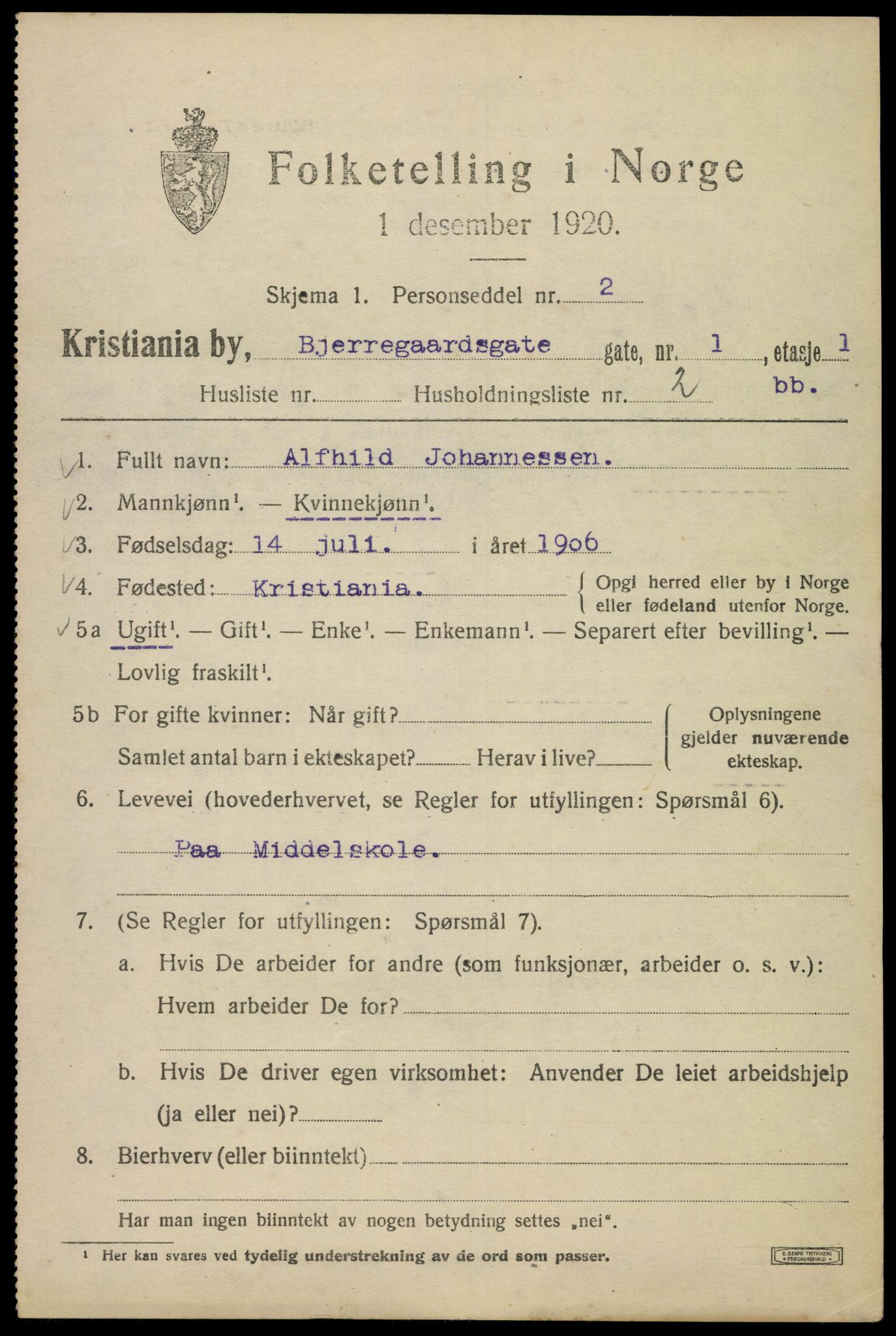 SAO, Folketelling 1920 for 0301 Kristiania kjøpstad, 1920, s. 158667