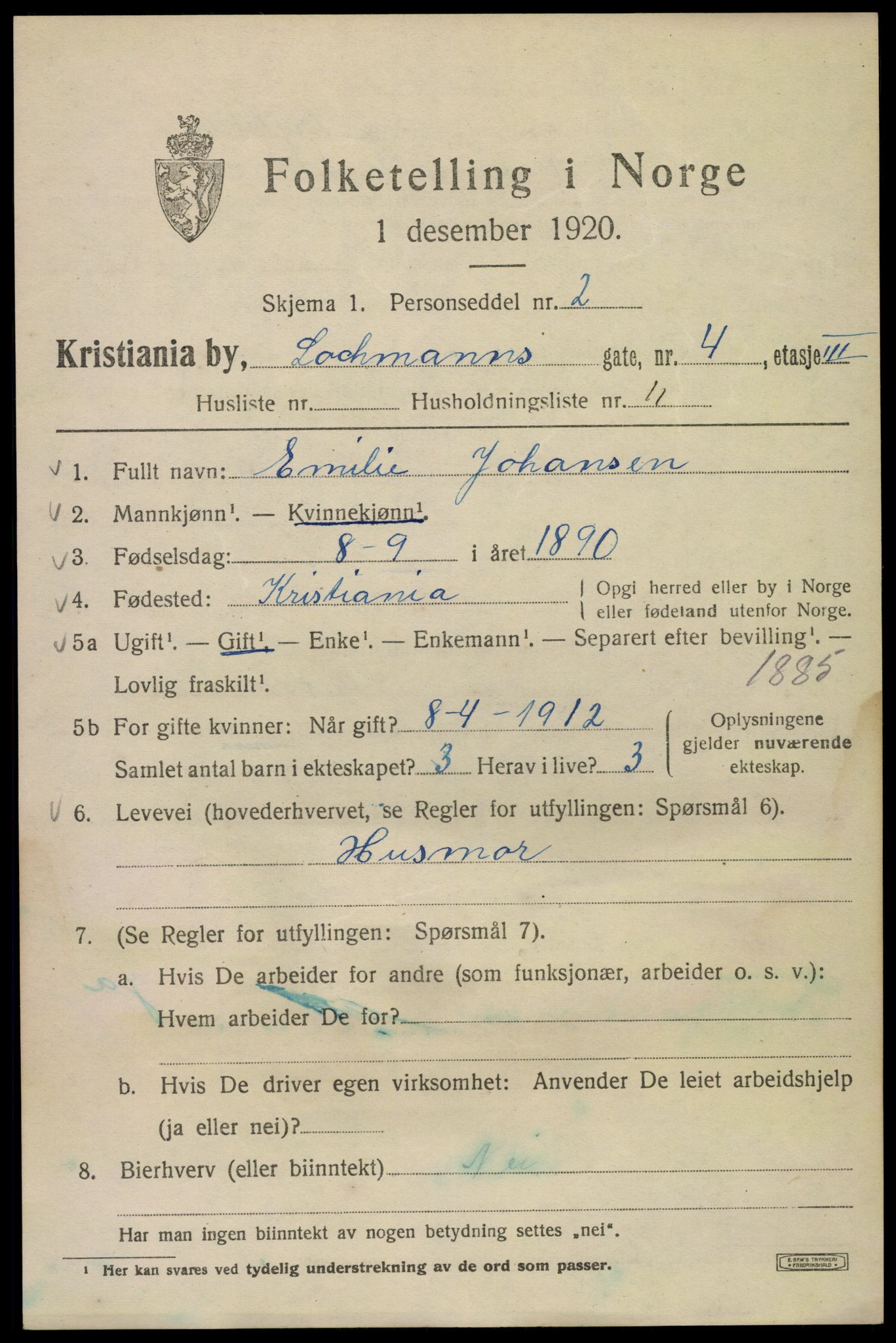SAO, Folketelling 1920 for 0301 Kristiania kjøpstad, 1920, s. 366031