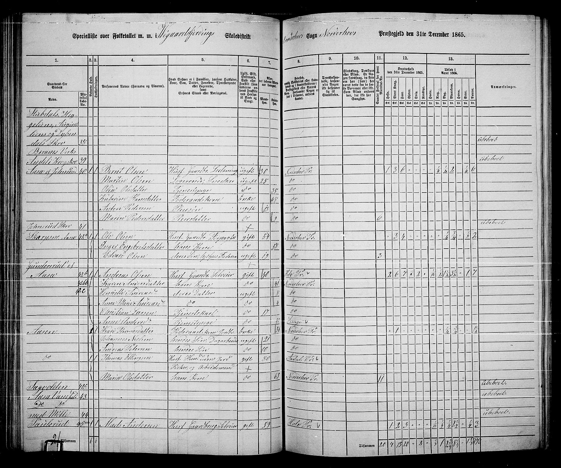 RA, Folketelling 1865 for 0613L Norderhov prestegjeld, Norderhov sokn, Haug sokn og Lunder sokn, 1865, s. 124