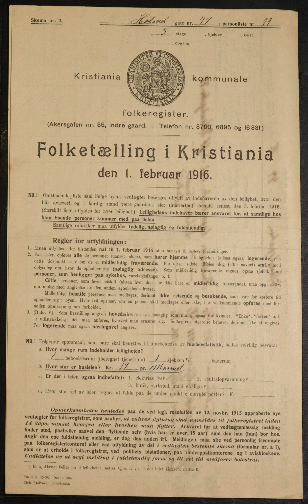 OBA, Kommunal folketelling 1.2.1916 for Kristiania, 1916, s. 43367