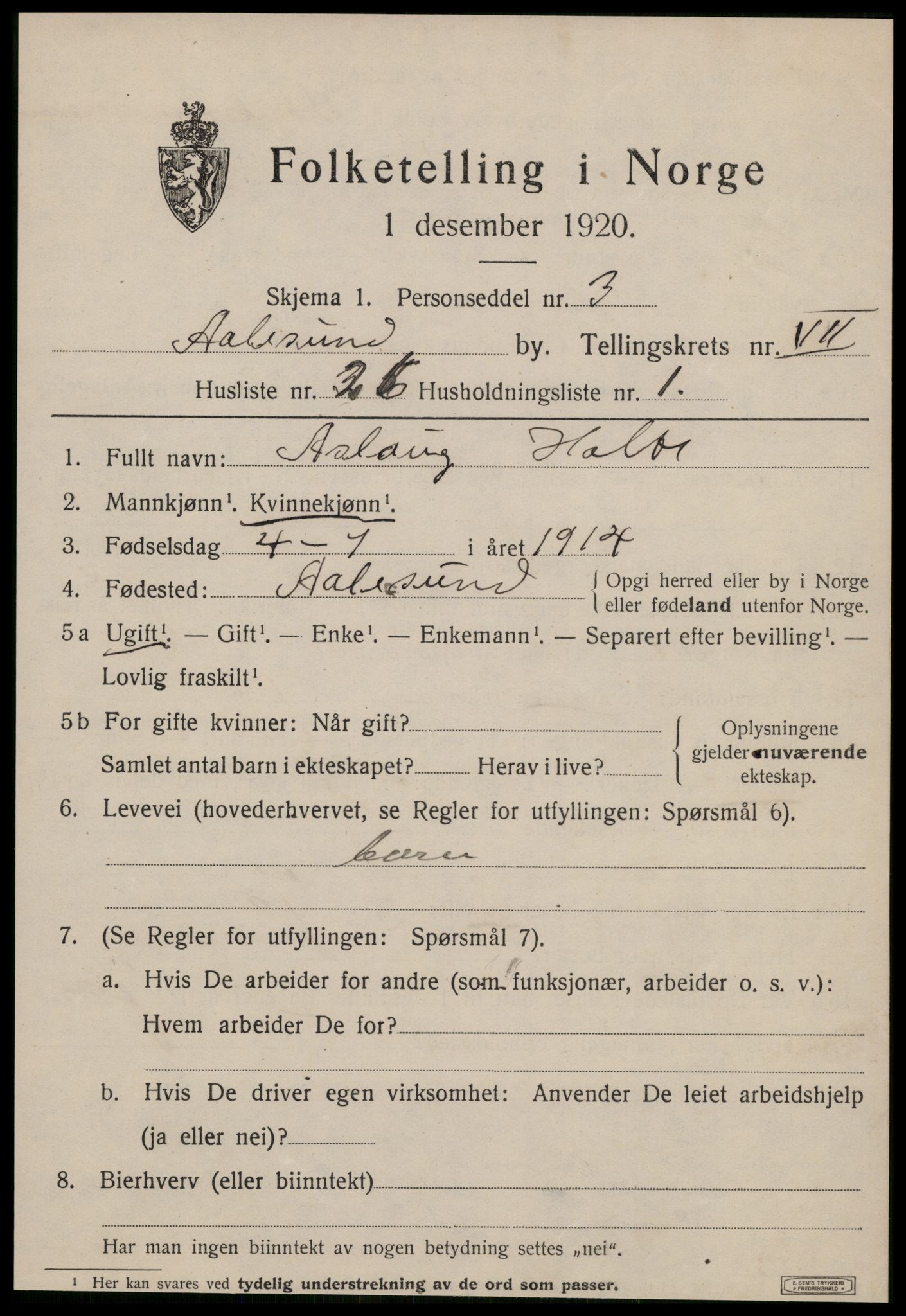 SAT, Folketelling 1920 for 1501 Ålesund kjøpstad, 1920, s. 20046