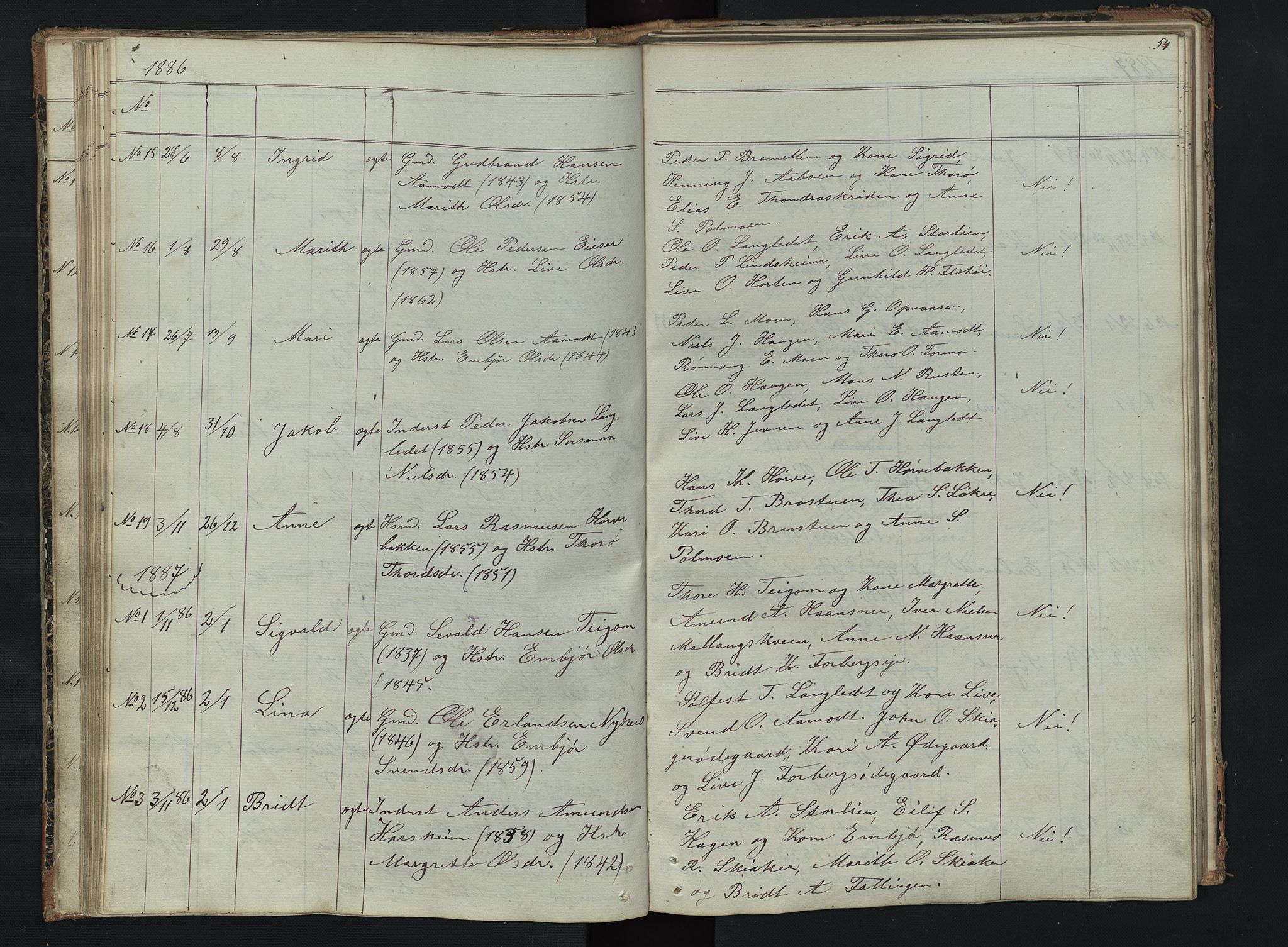Skjåk prestekontor, AV/SAH-PREST-072/H/Ha/Hab/L0002: Klokkerbok nr. 2, 1867-1894, s. 54