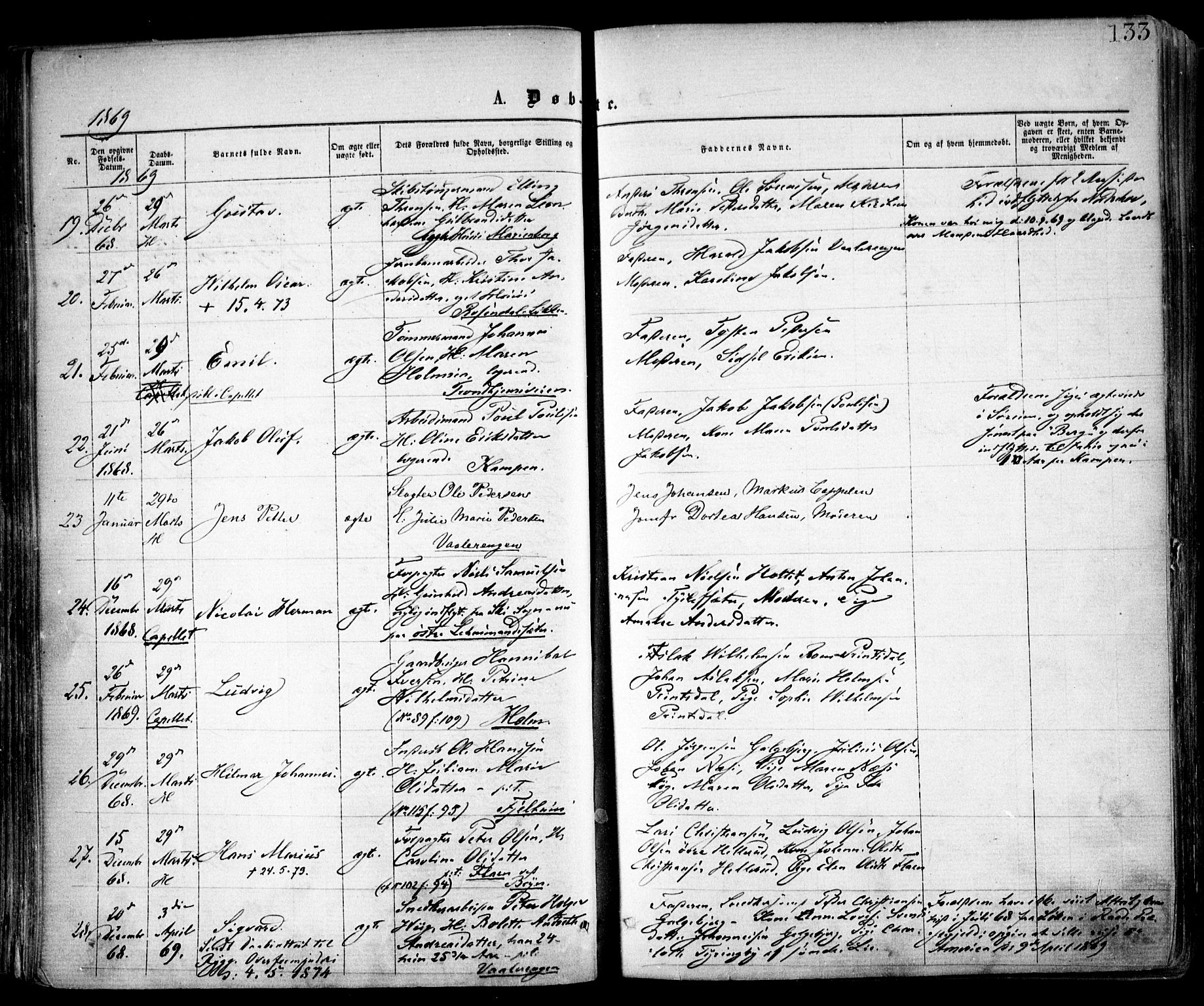 Østre Aker prestekontor Kirkebøker, AV/SAO-A-10840/F/Fa/L0001: Ministerialbok nr. I 1, 1861-1869, s. 133