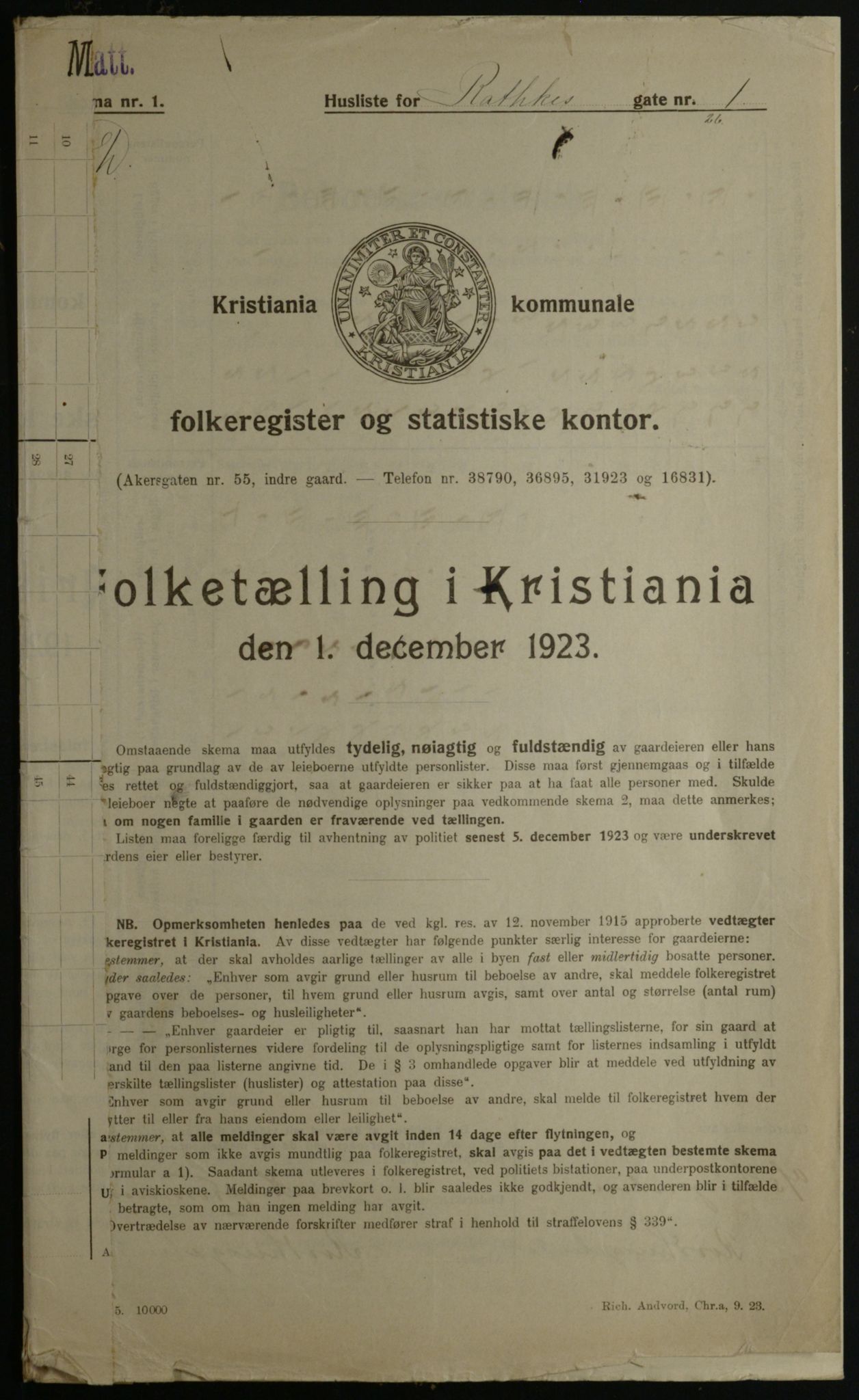 OBA, Kommunal folketelling 1.12.1923 for Kristiania, 1923, s. 90570