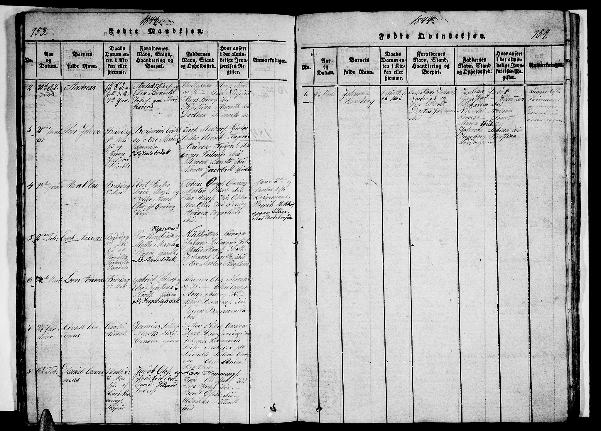 Ministerialprotokoller, klokkerbøker og fødselsregistre - Nordland, AV/SAT-A-1459/834/L0510: Klokkerbok nr. 834C01, 1820-1847, s. 153-154