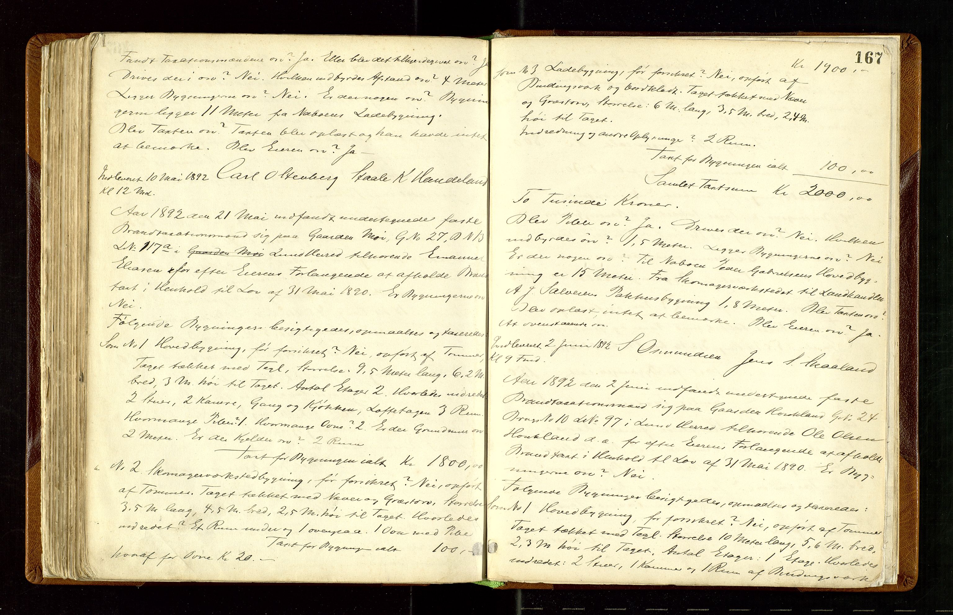 Lund lensmannskontor, AV/SAST-A-100303/Goa/L0002: Branntakstprotokoll, 1878-1893, s. 166b-167a