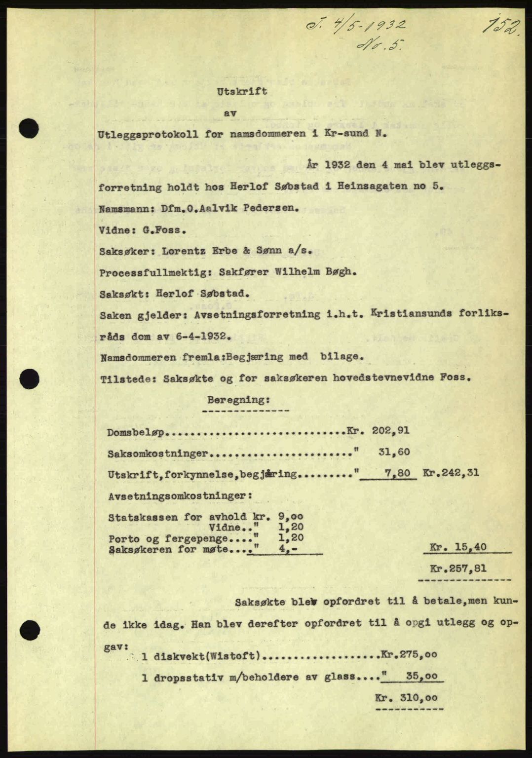 Kristiansund byfogd, SAT/A-4587/A/27: Pantebok nr. 26, 1931-1933, Tingl.dato: 04.05.1932