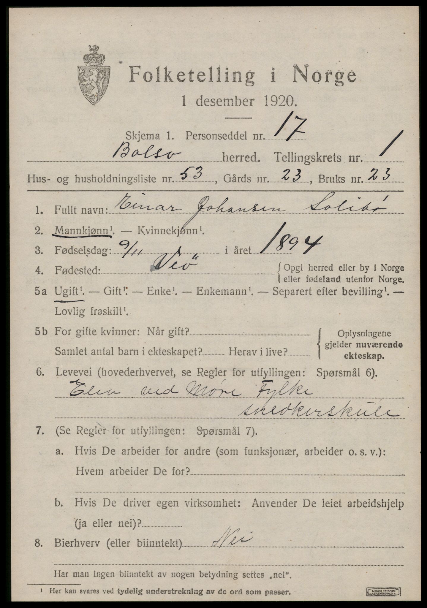 SAT, Folketelling 1920 for 1544 Bolsøy herred, 1920, s. 2387