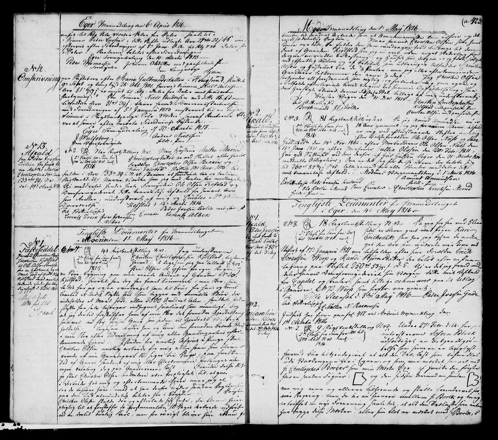 Eiker, Modum og Sigdal sorenskriveri, SAKO/A-123/G/Ga/Gaa/L0007b: Pantebok nr. I 7b, 1816-1824, s. 423