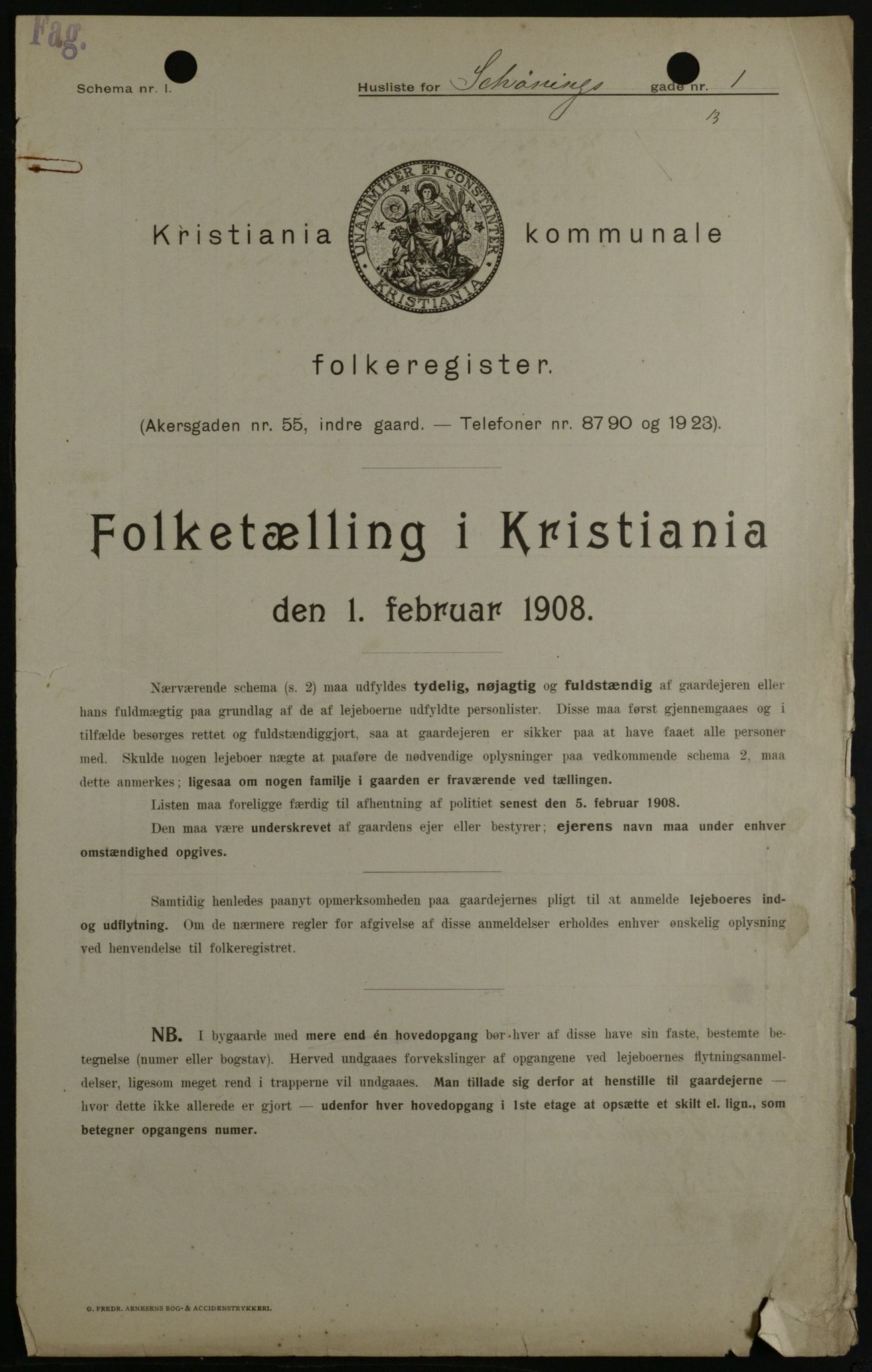 OBA, Kommunal folketelling 1.2.1908 for Kristiania kjøpstad, 1908, s. 83968