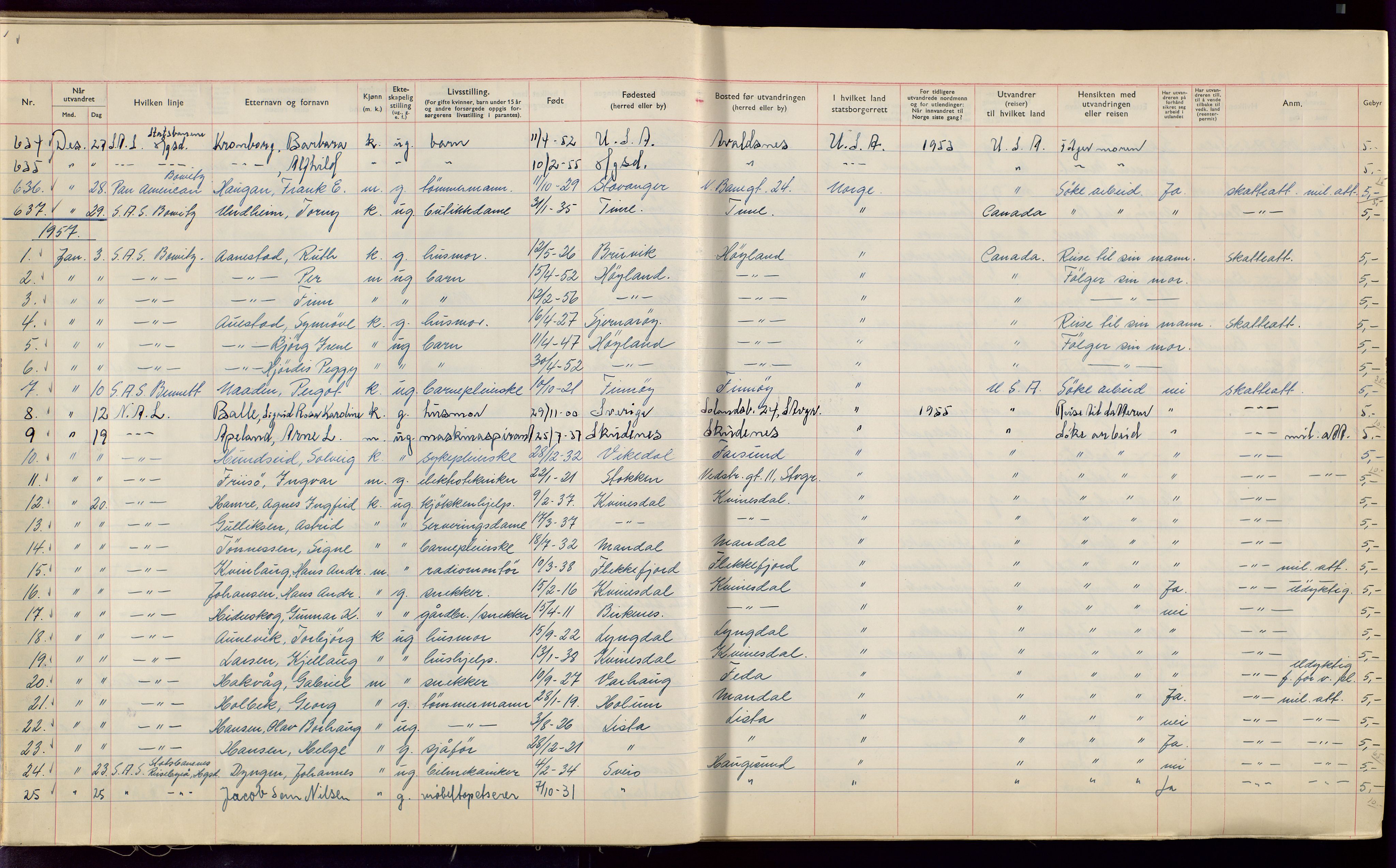 Stavanger politikammer, AV/SAST-A-100361/001/H/Hc/Hcc/L0002: Emigrantprotokoll, 1955-1970, s. 35