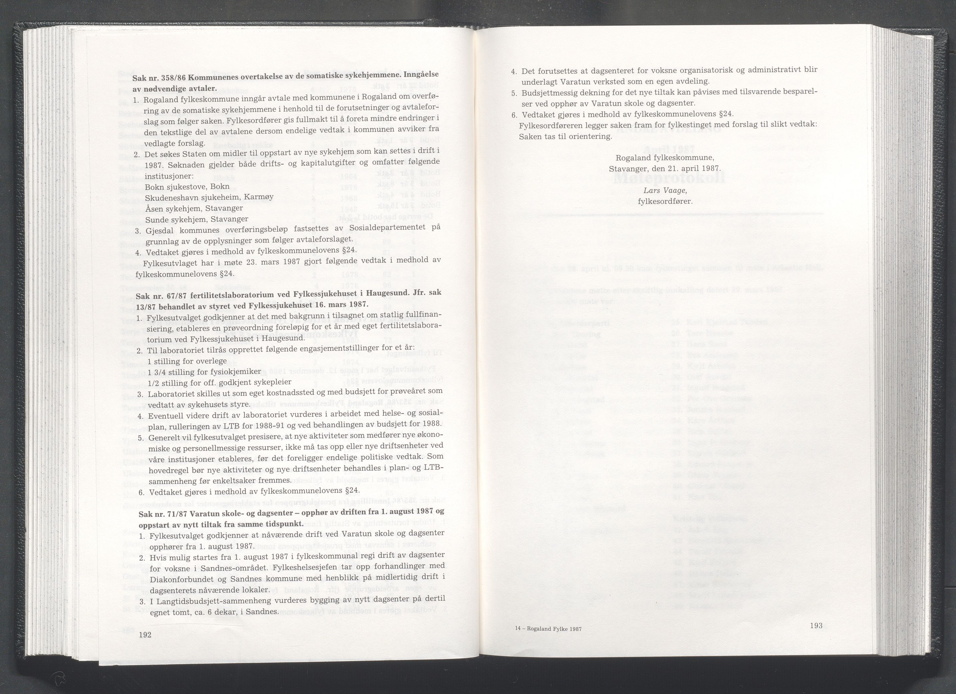 Rogaland fylkeskommune - Fylkesrådmannen , IKAR/A-900/A/Aa/Aaa/L0107: Møtebok , 1987, s. 192-193