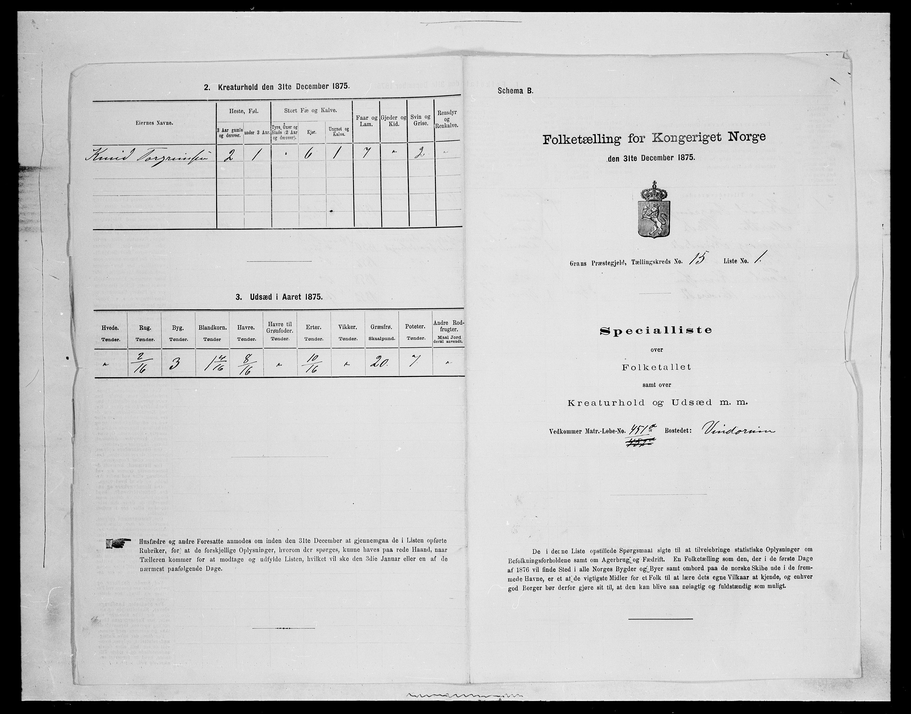 SAH, Folketelling 1875 for 0534P Gran prestegjeld, 1875, s. 2718