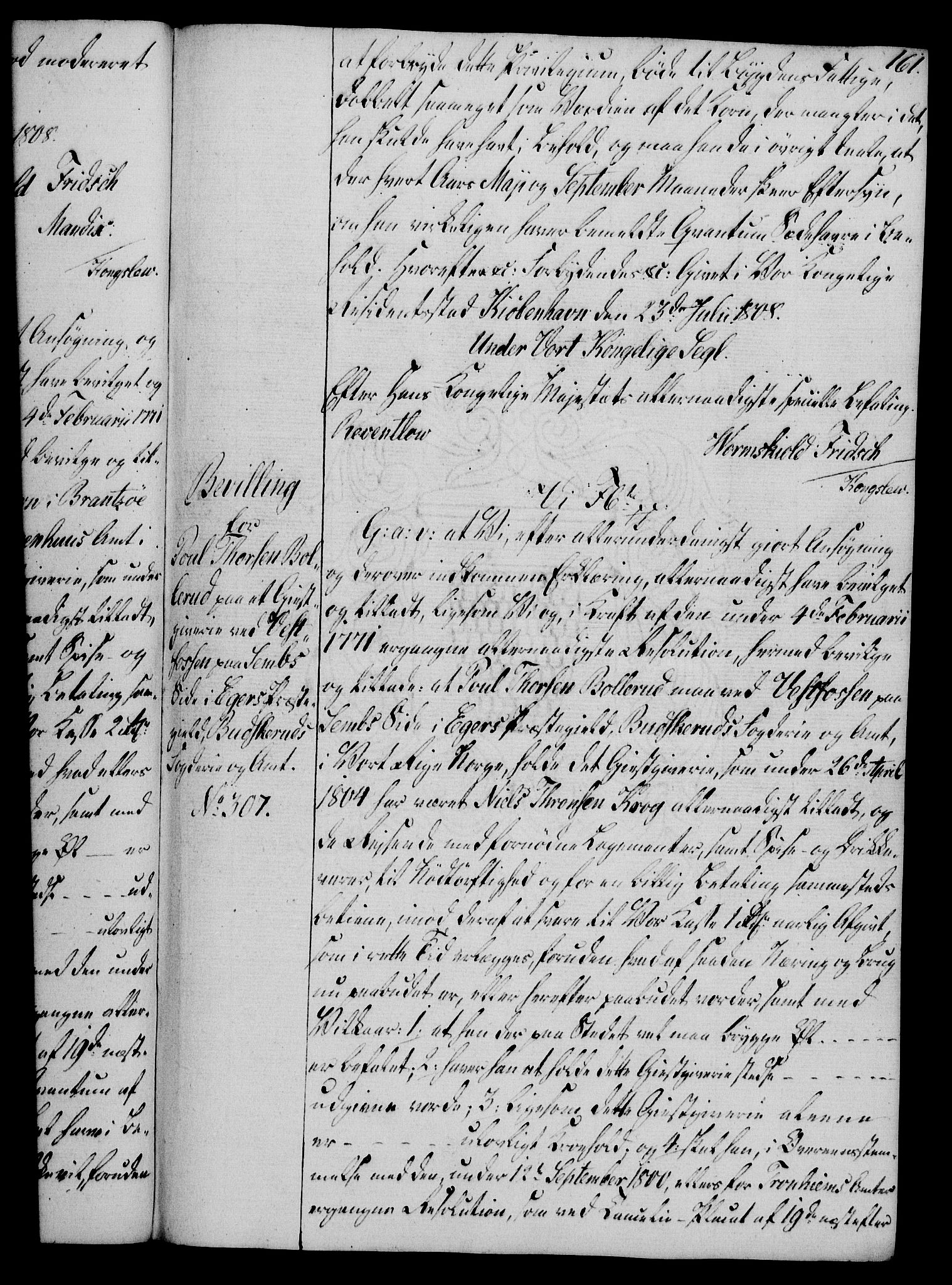 Rentekammeret, Kammerkanselliet, AV/RA-EA-3111/G/Gg/Gga/L0019: Norsk ekspedisjonsprotokoll med register (merket RK 53.19), 1807-1810, s. 161