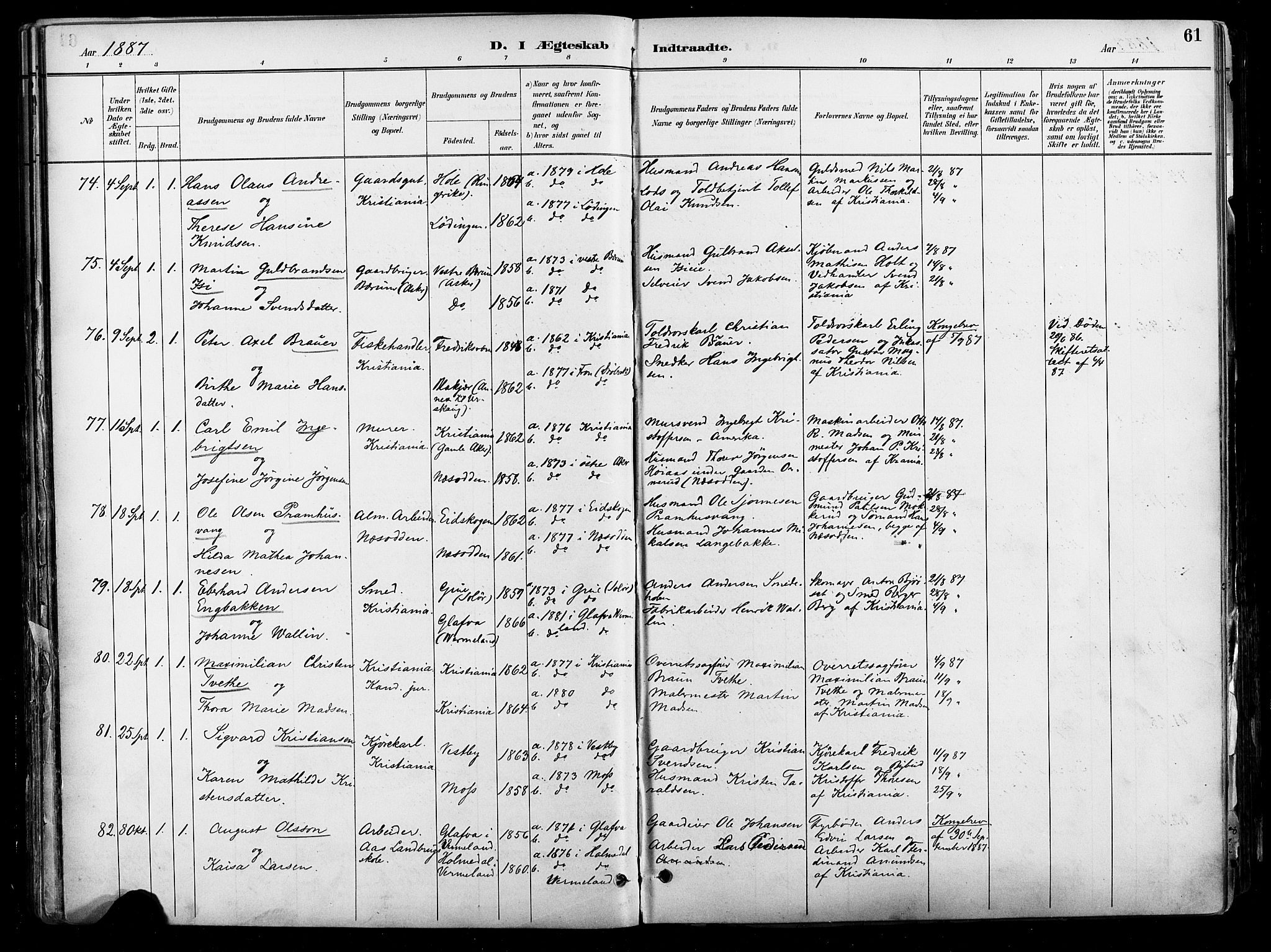 Johannes prestekontor Kirkebøker, AV/SAO-A-10852/F/Fa/L0004: Ministerialbok nr. 4, 1883-1907, s. 61
