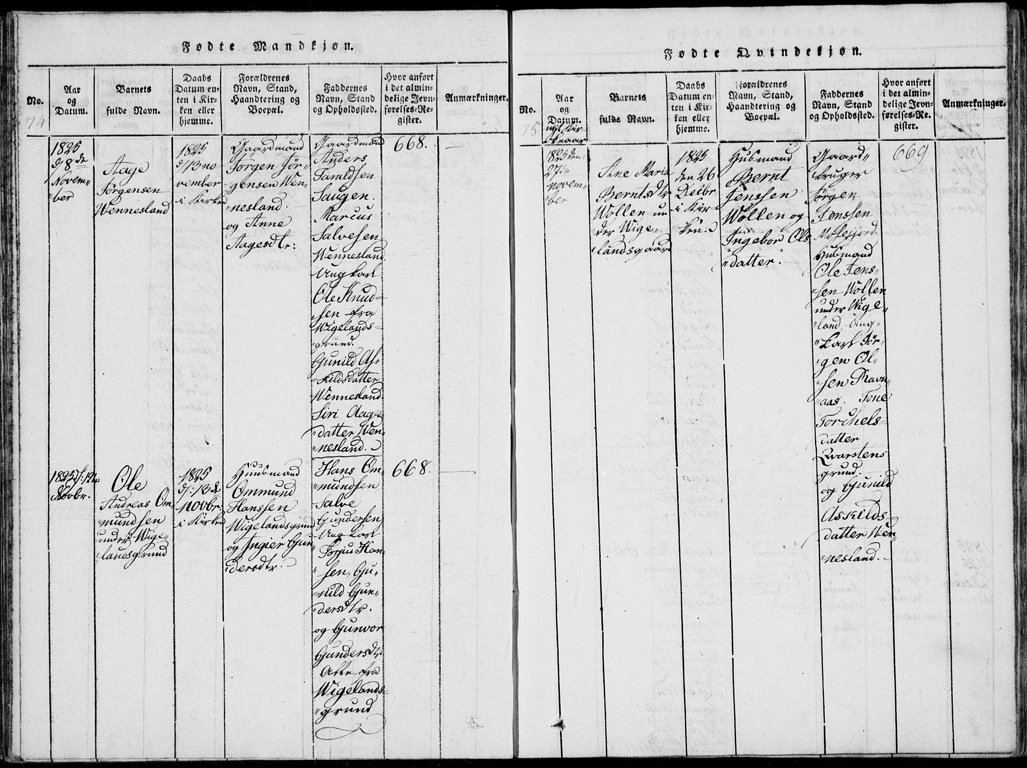 Vennesla sokneprestkontor, SAK/1111-0045/Fa/Fab/L0003: Ministerialbok nr. A 3, 1820-1834, s. 74-75