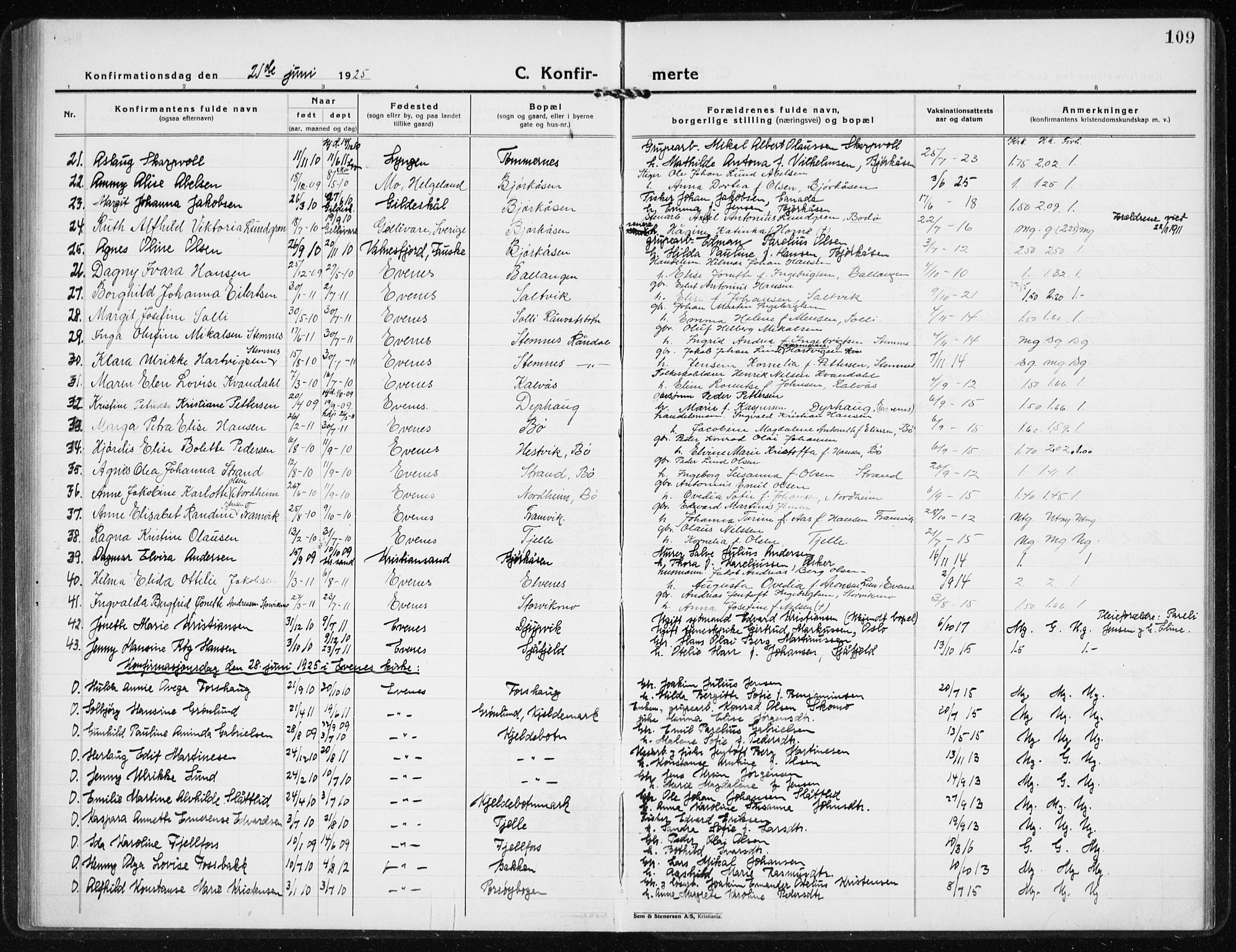 Ministerialprotokoller, klokkerbøker og fødselsregistre - Nordland, AV/SAT-A-1459/869/L0975: Klokkerbok nr. 869C01, 1923-1939, s. 109