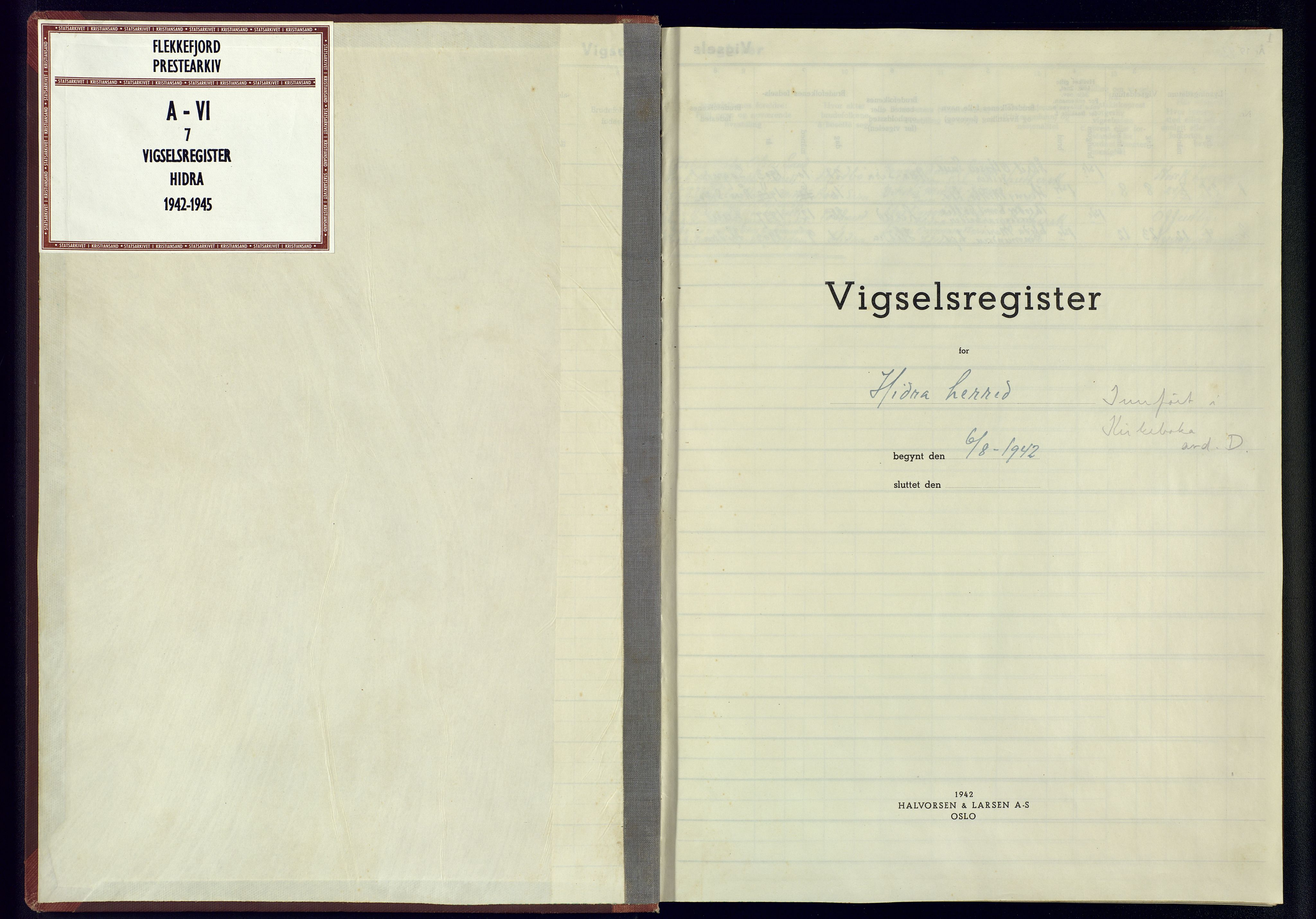 Flekkefjord sokneprestkontor, AV/SAK-1111-0012/J/Jb/L0006: Vigselsregister nr. A-VI-7, 1942-1945