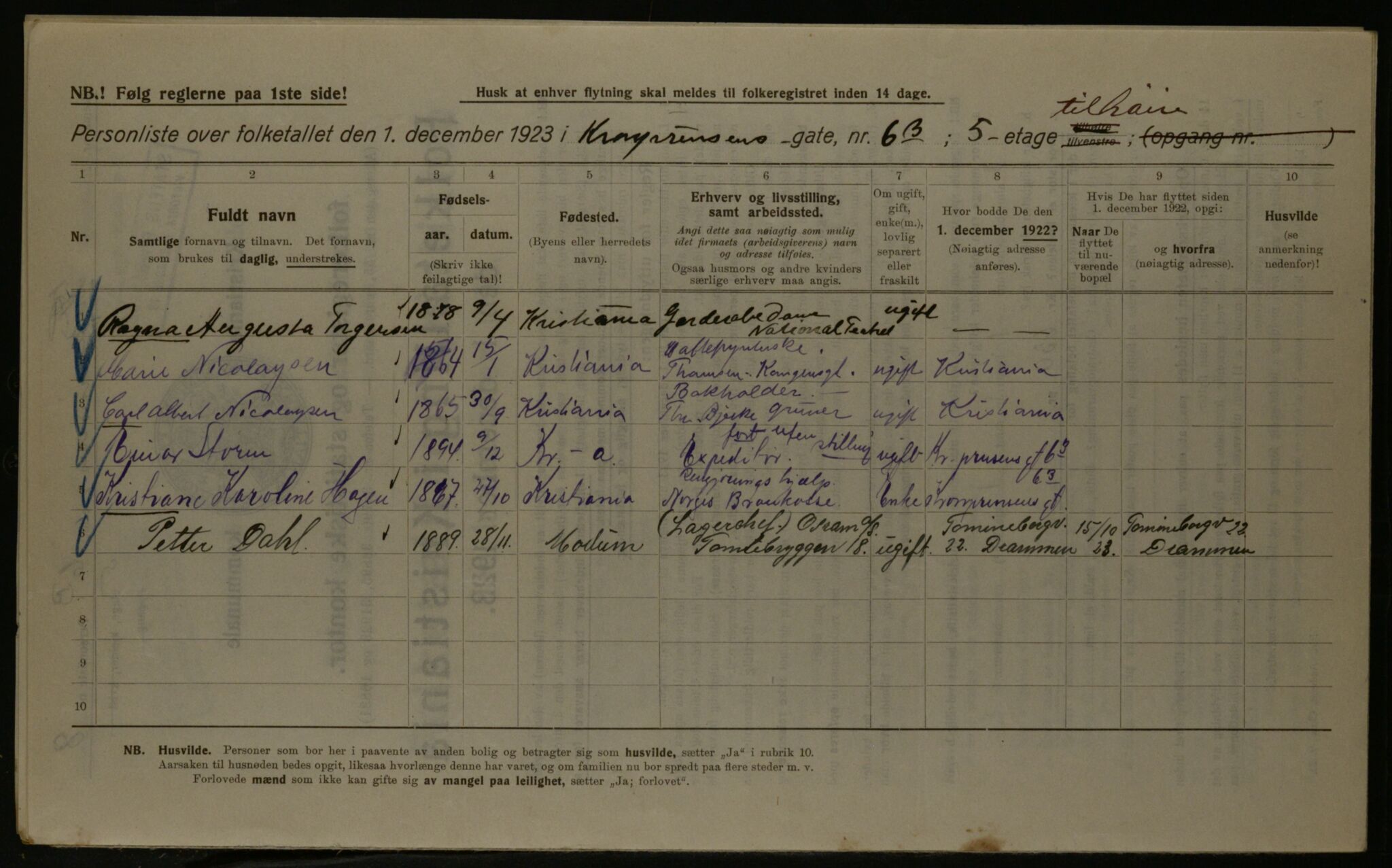 OBA, Kommunal folketelling 1.12.1923 for Kristiania, 1923, s. 61192