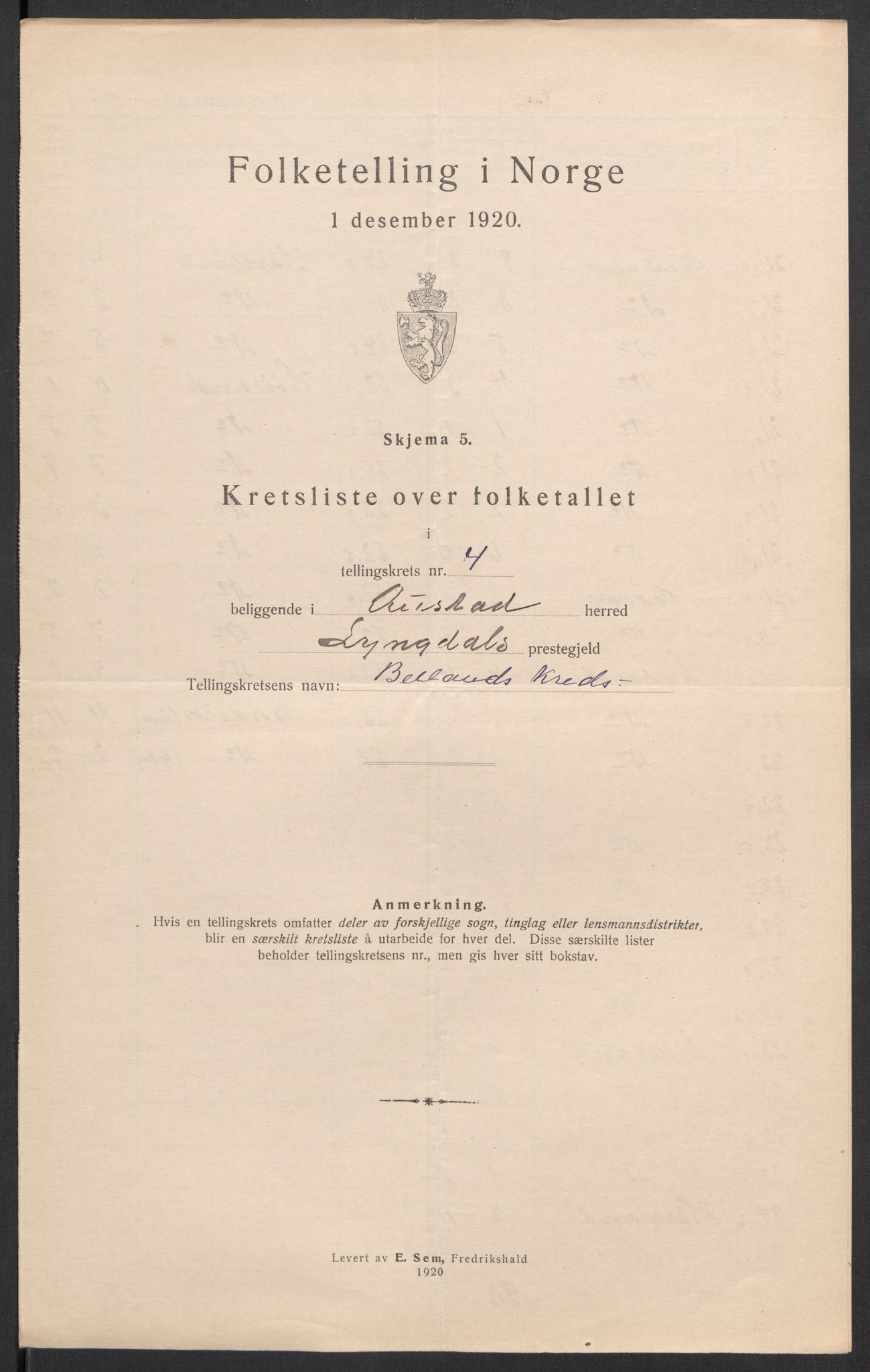 SAK, Folketelling 1920 for 1031 Austad herred, 1920, s. 20