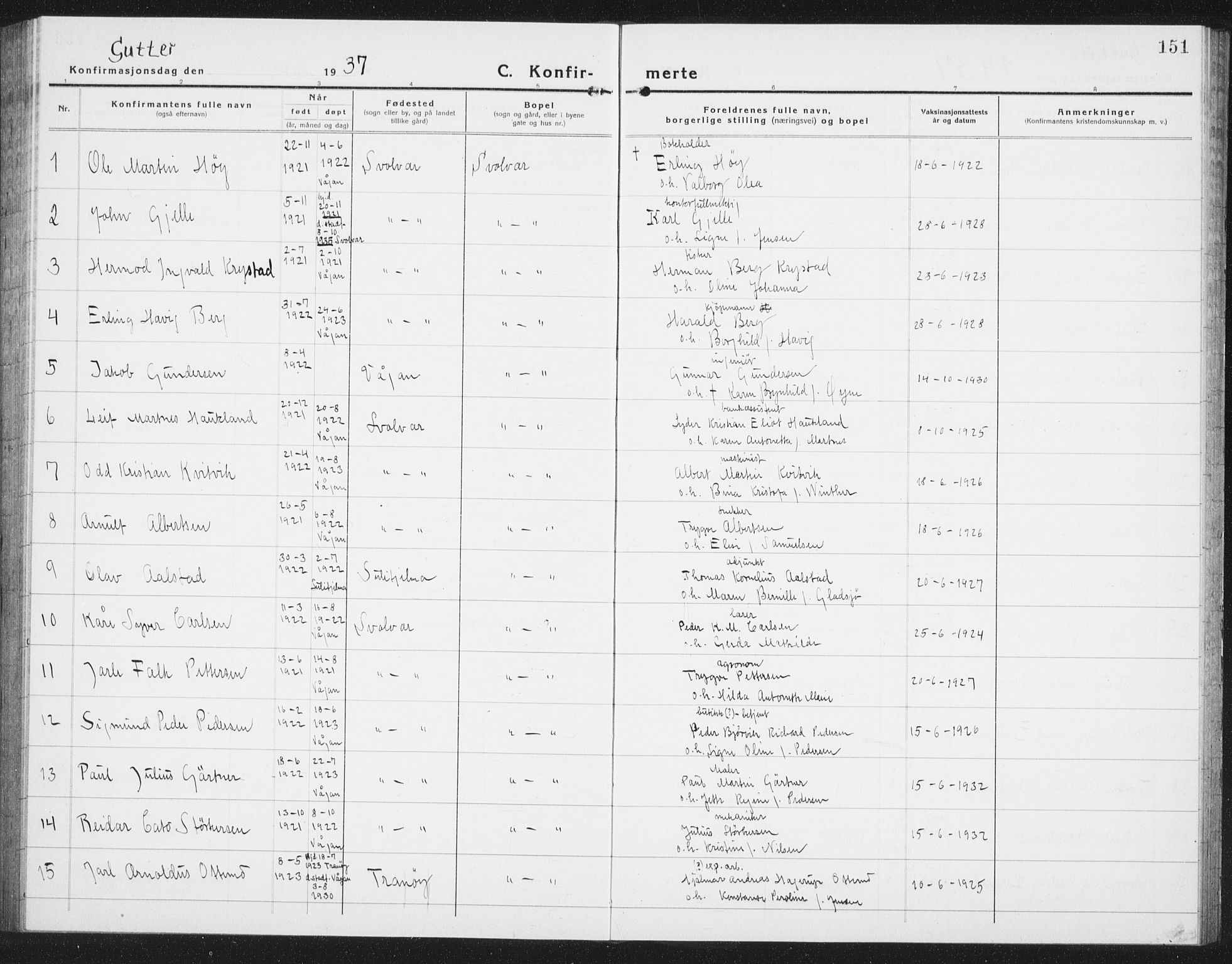 Ministerialprotokoller, klokkerbøker og fødselsregistre - Nordland, AV/SAT-A-1459/877/L1117: Klokkerbok nr. 877C01, 1923-1942, s. 151