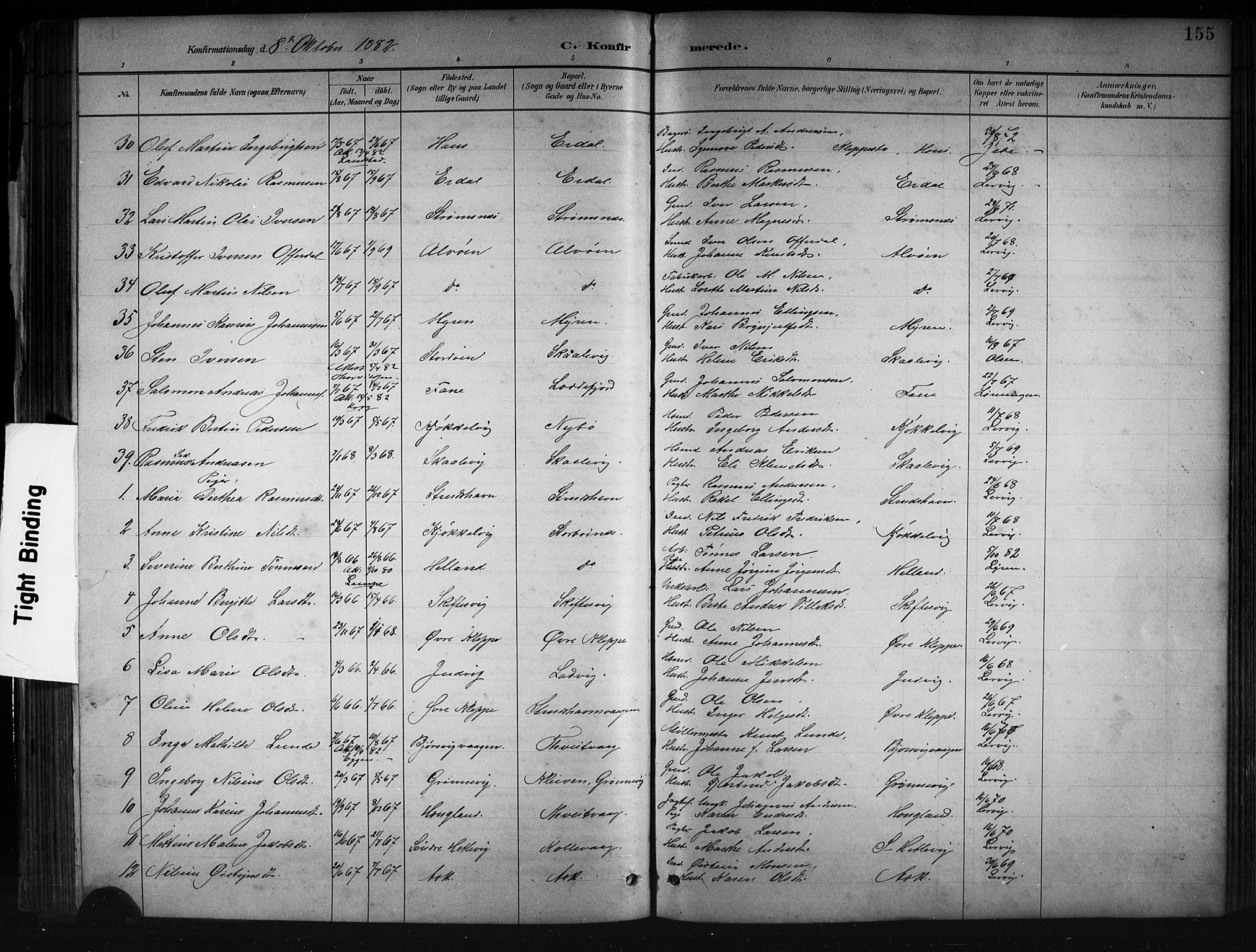 Askøy Sokneprestembete, AV/SAB-A-74101/H/Ha/Hab/Haba/L0008: Klokkerbok nr. A 8, 1882-1893, s. 155