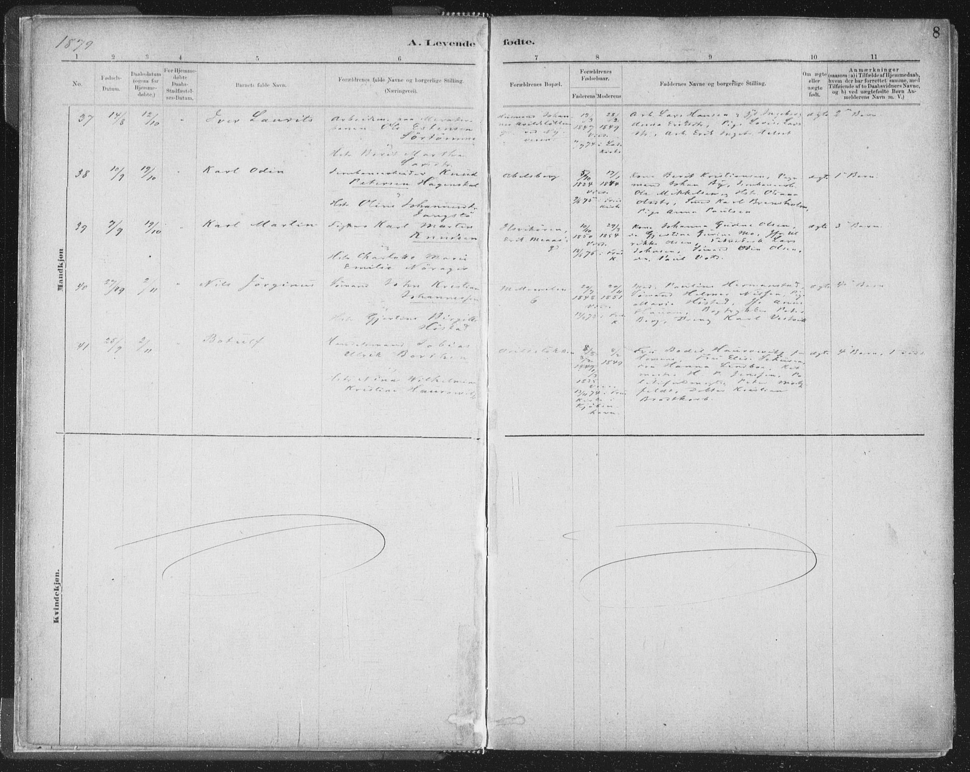 Ministerialprotokoller, klokkerbøker og fødselsregistre - Sør-Trøndelag, SAT/A-1456/603/L0162: Ministerialbok nr. 603A01, 1879-1895, s. 8