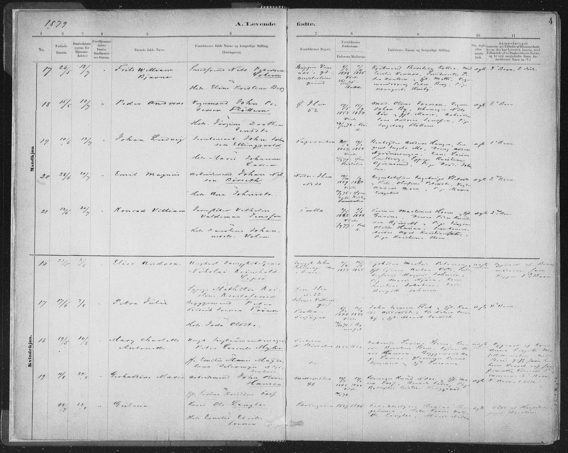 Ministerialprotokoller, klokkerbøker og fødselsregistre - Sør-Trøndelag, SAT/A-1456/603/L0162: Ministerialbok nr. 603A01, 1879-1895, s. 4