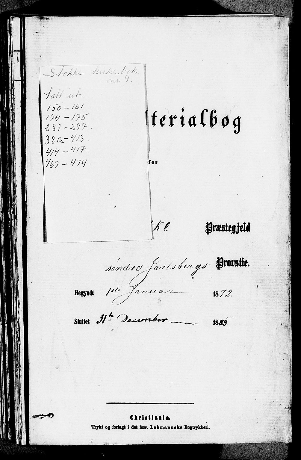 Stokke kirkebøker, AV/SAKO-A-320/F/Fa/L0009: Ministerialbok nr. I 9, 1872-1883