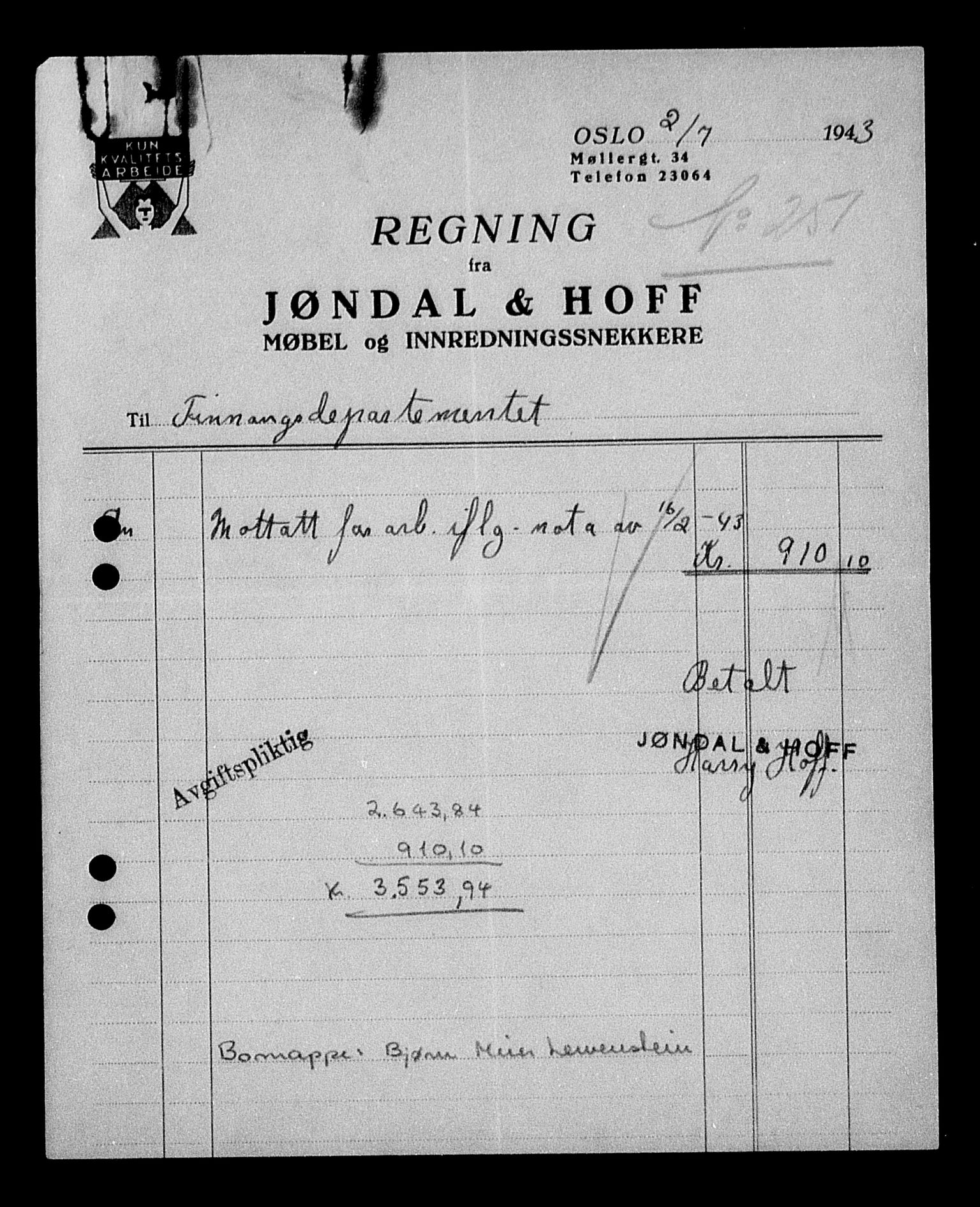 Justisdepartementet, Tilbakeføringskontoret for inndratte formuer, AV/RA-S-1564/H/Hc/Hcc/L0959: --, 1945-1947, s. 374