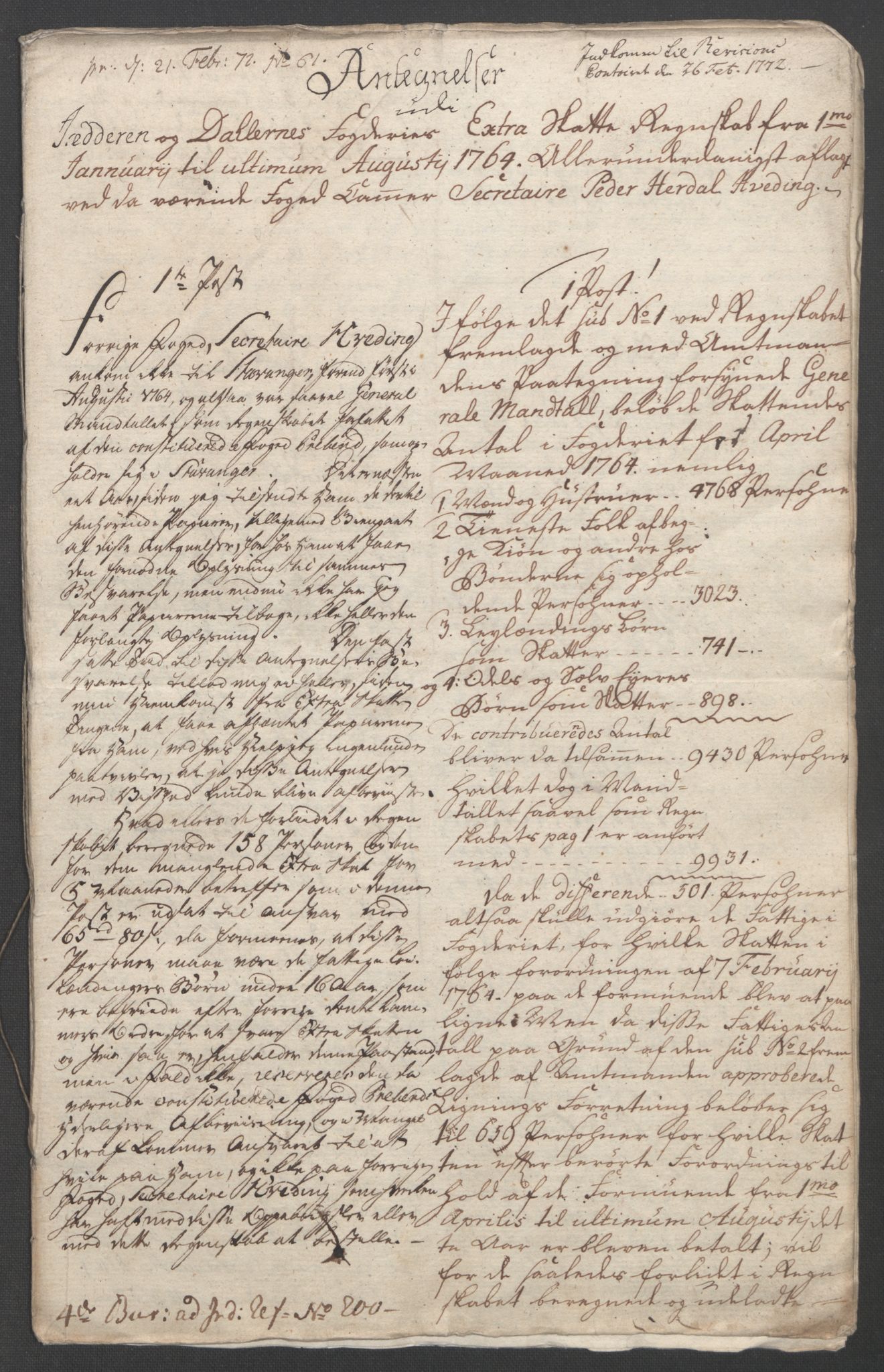 Rentekammeret inntil 1814, Reviderte regnskaper, Fogderegnskap, AV/RA-EA-4092/R46/L2835: Ekstraskatten Jæren og Dalane, 1762-1764, s. 441